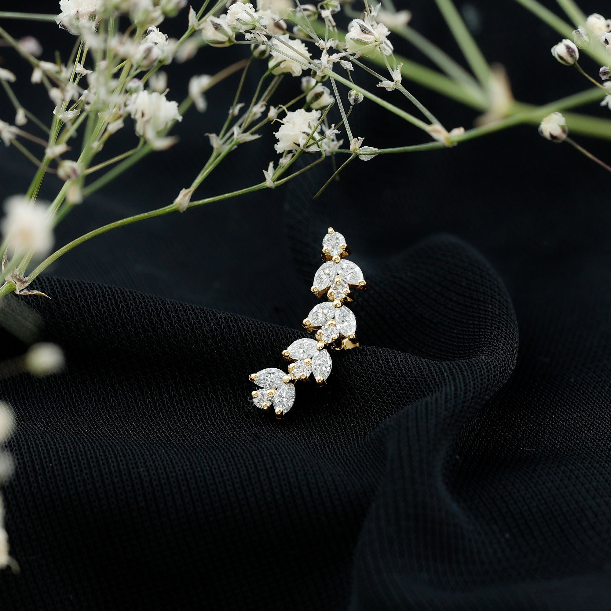 Nature Inspired Diamond Leaf Crawler Helix Earring Natural - ( HI-SI ) - Rosec Jewels