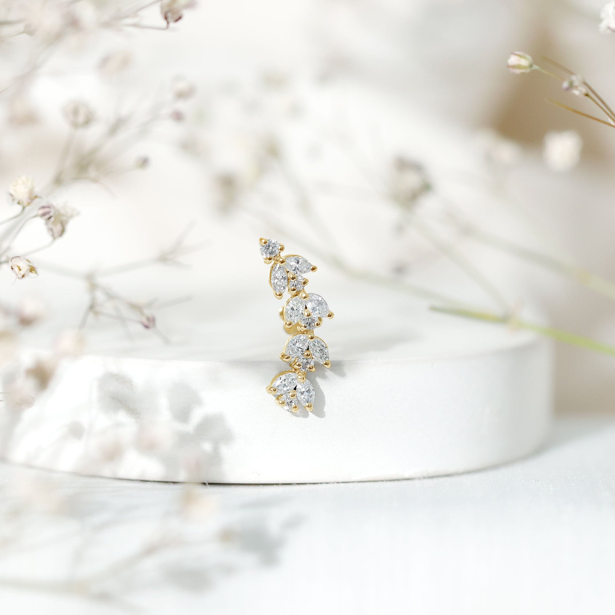 Nature Inspired Diamond Leaf Crawler Helix Earring Natural - ( HI-SI ) - Rosec Jewels