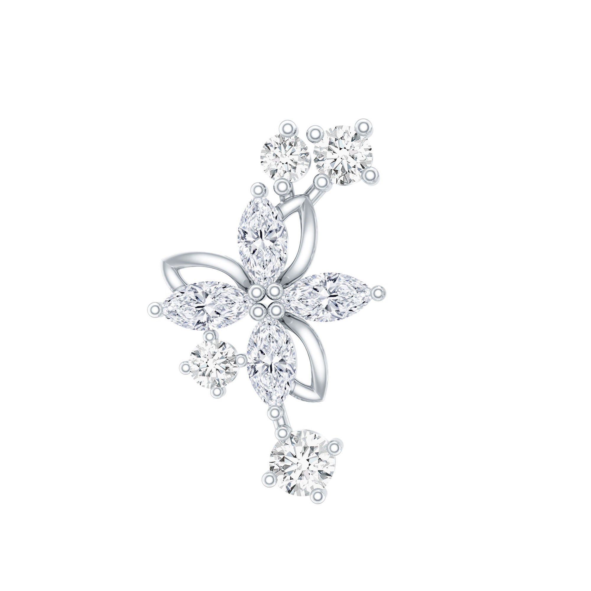 Diamond Flower Crawler Earring Natural - ( HI-SI ) - Rosec Jewels