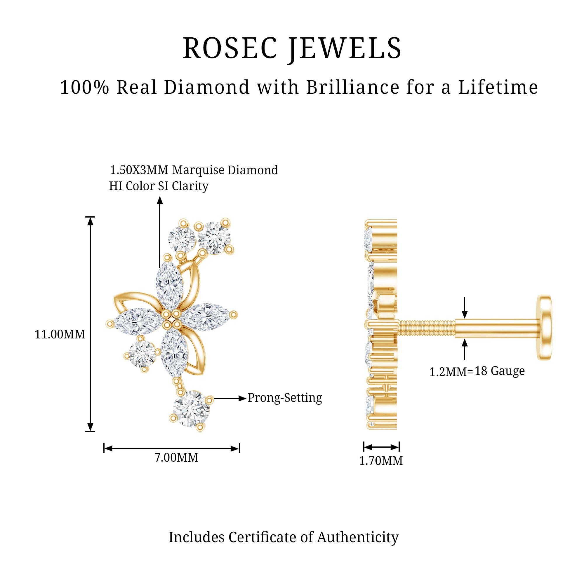 Diamond Flower Crawler Earring Natural - ( HI-SI ) - Rosec Jewels