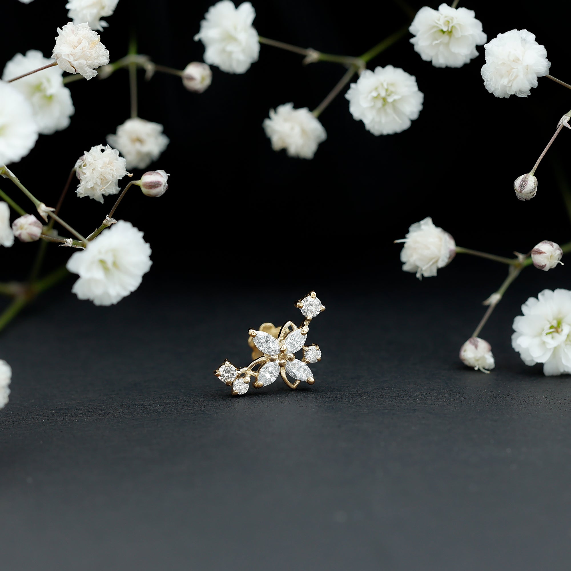 Diamond Flower Crawler Earring Natural - ( HI-SI ) - Rosec Jewels