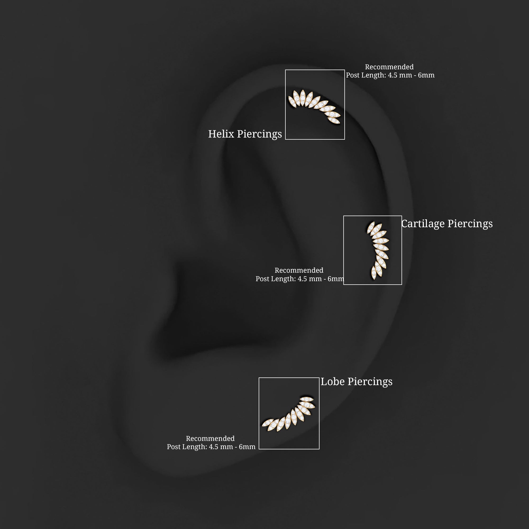 Diamond Wing Crawler Earring for Helix Piercing Natural - ( HI-SI ) - Rosec Jewels