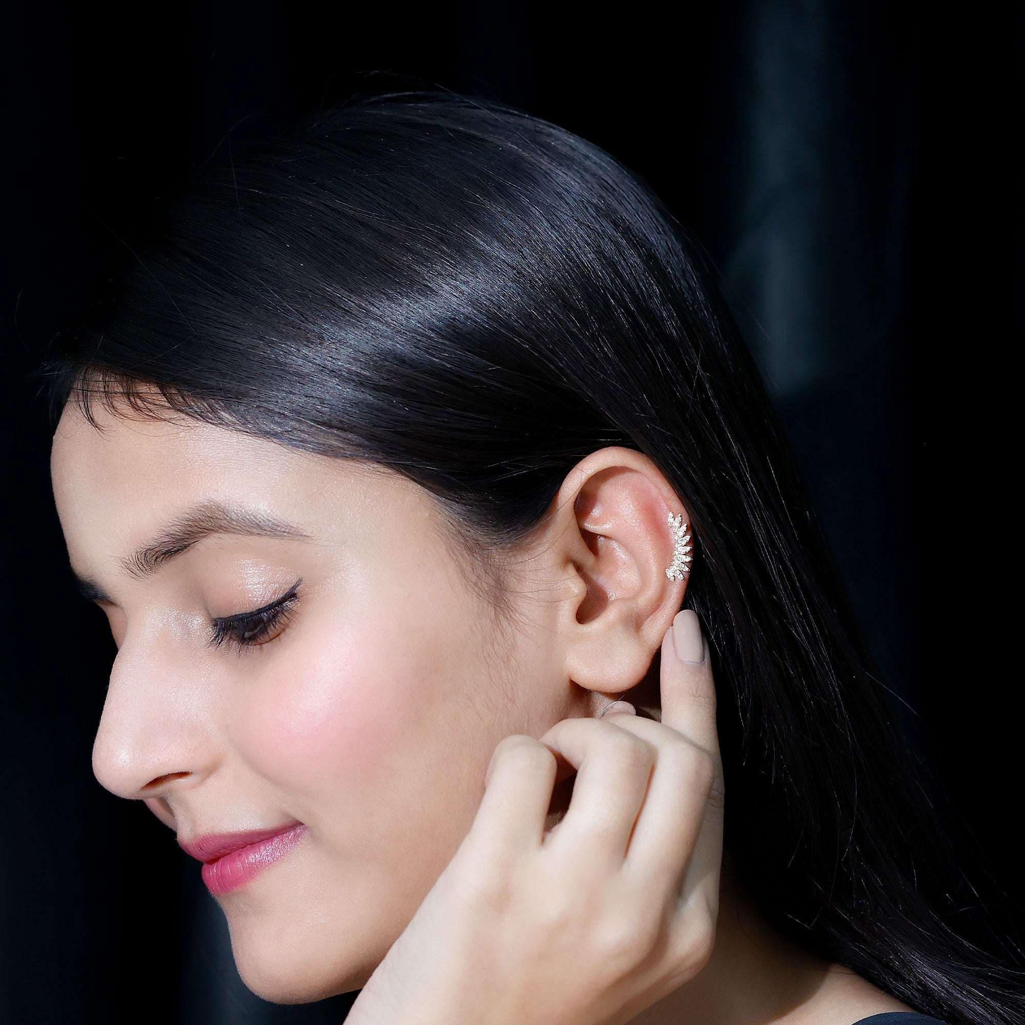 Diamond Wing Crawler Earring for Helix Piercing Natural - ( HI-SI ) - Rosec Jewels