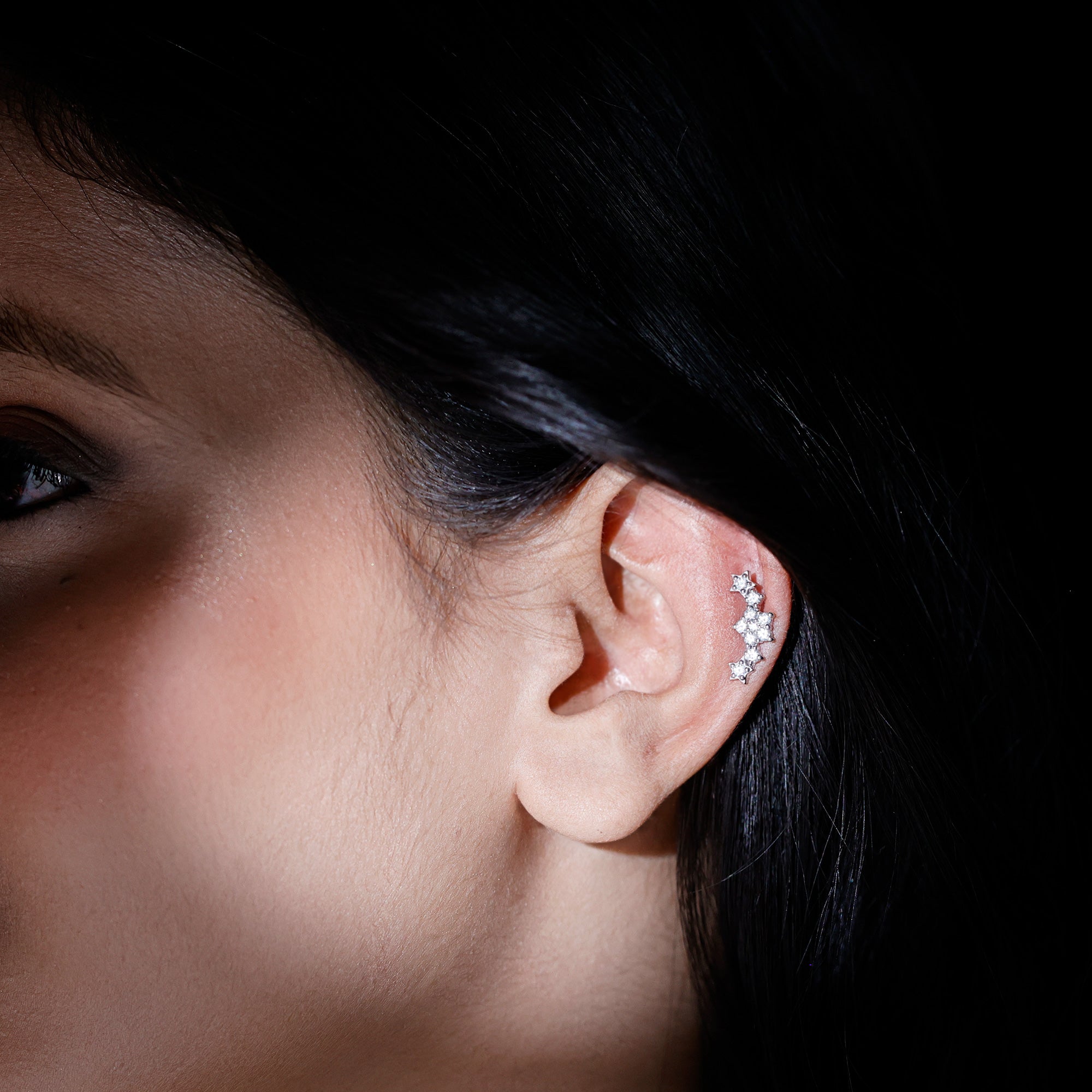 Unique Moissanite Star Crawler Earring for Helix Piercing D-VS1 - Rosec Jewels