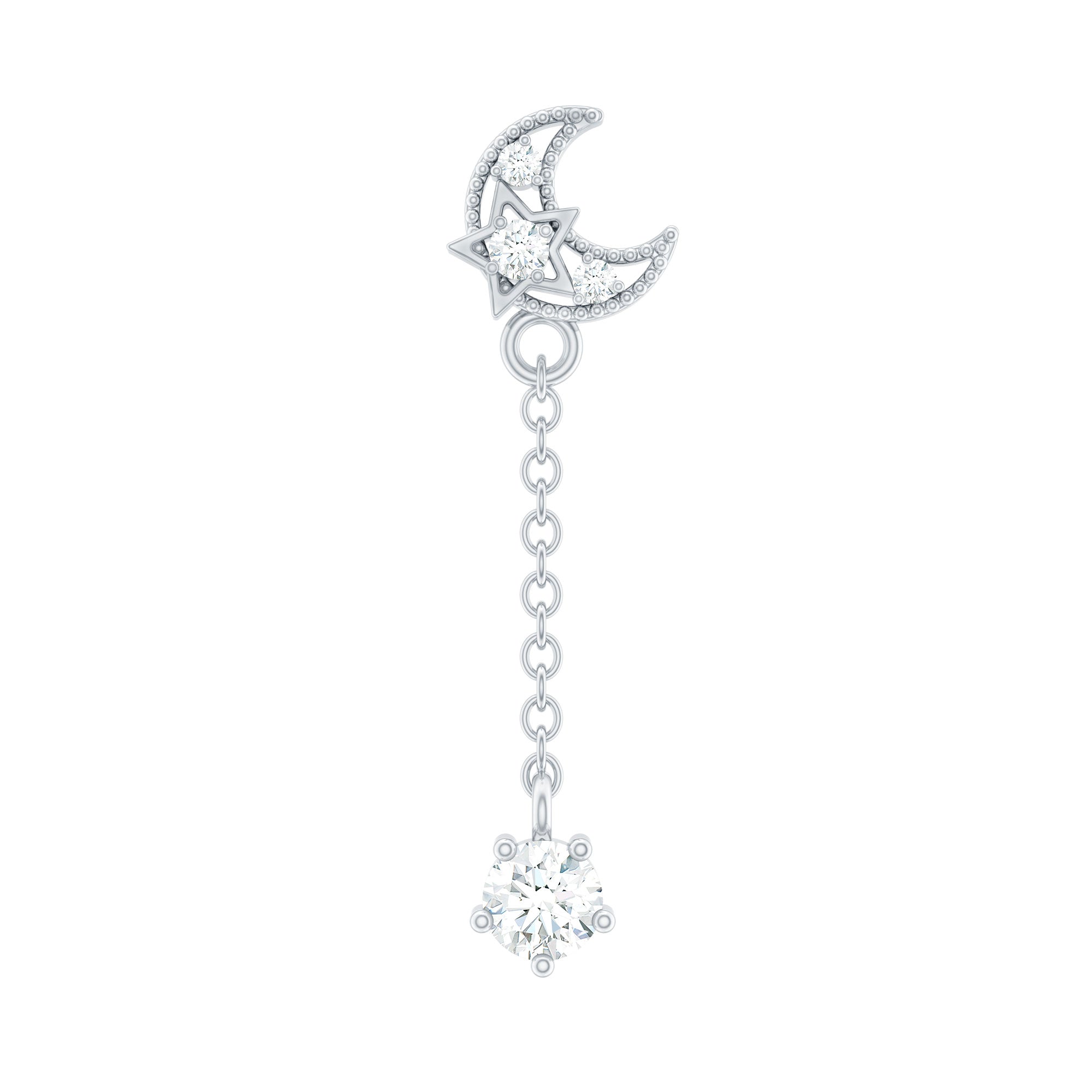 Moissanite Celestial Chain Drop Earring for Helix Piercing