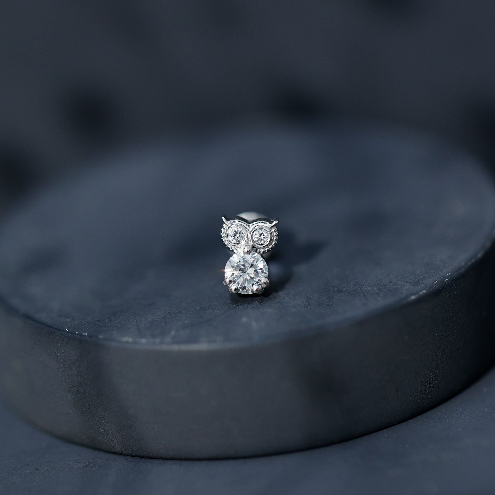 Round Cut Moissanite Owl Earring for Cartilage Piercing D-VS1 - Rosec Jewels