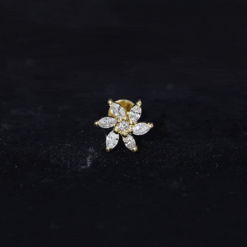 Marquise Moissanite Flower Earring for Cartilage Piercing D-VS1 - Rosec Jewels