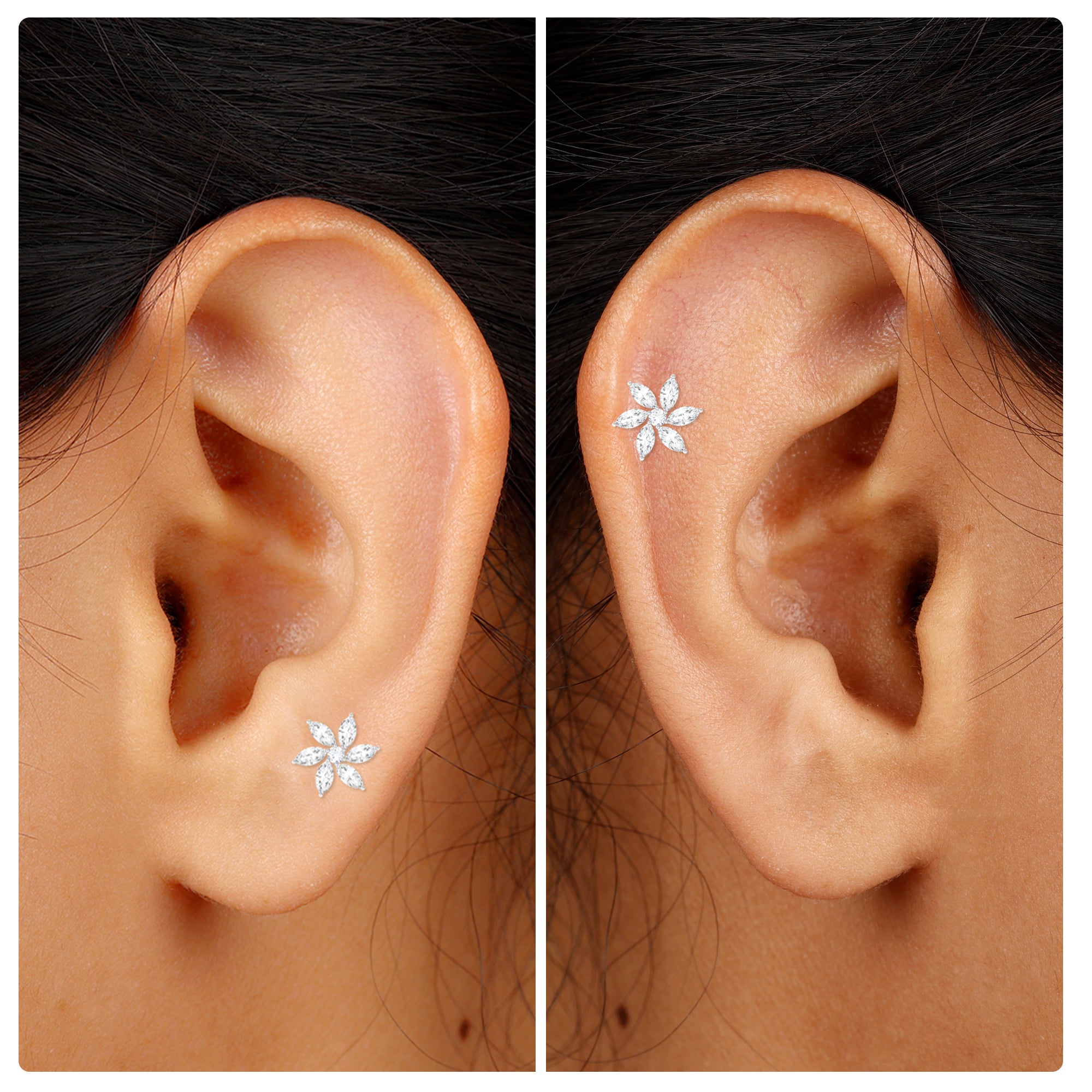 Marquise Moissanite Flower Earring for Cartilage Piercing D-VS1 - Rosec Jewels