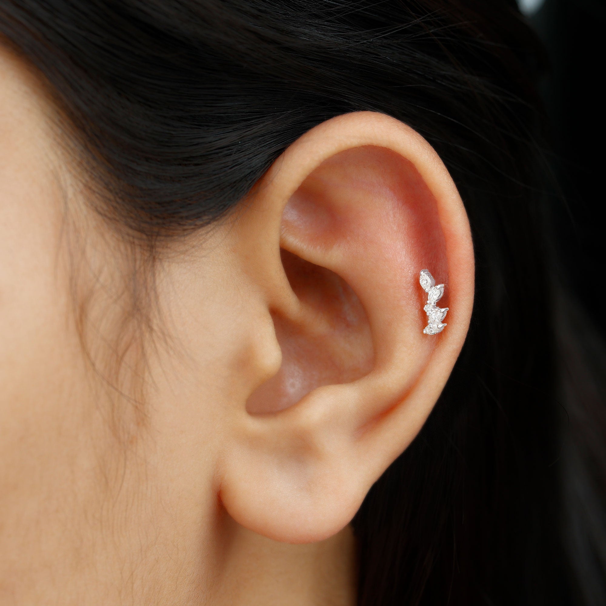 Marquise Shape Diamond Leaf Crawler Helix Earring Natural - ( HI-SI ) - Rosec Jewels
