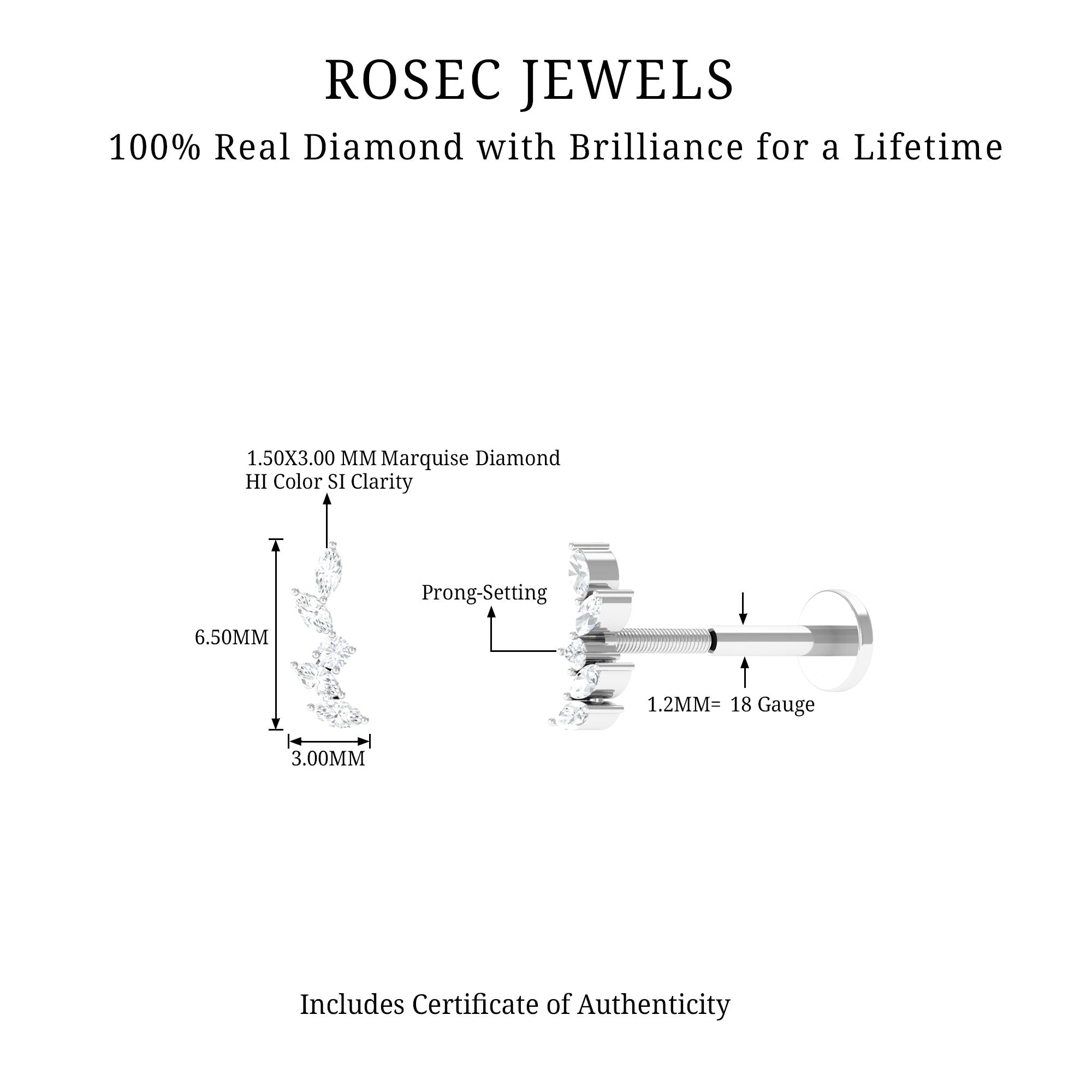 Marquise Shape Diamond Leaf Crawler Helix Earring Natural - ( HI-SI ) - Rosec Jewels