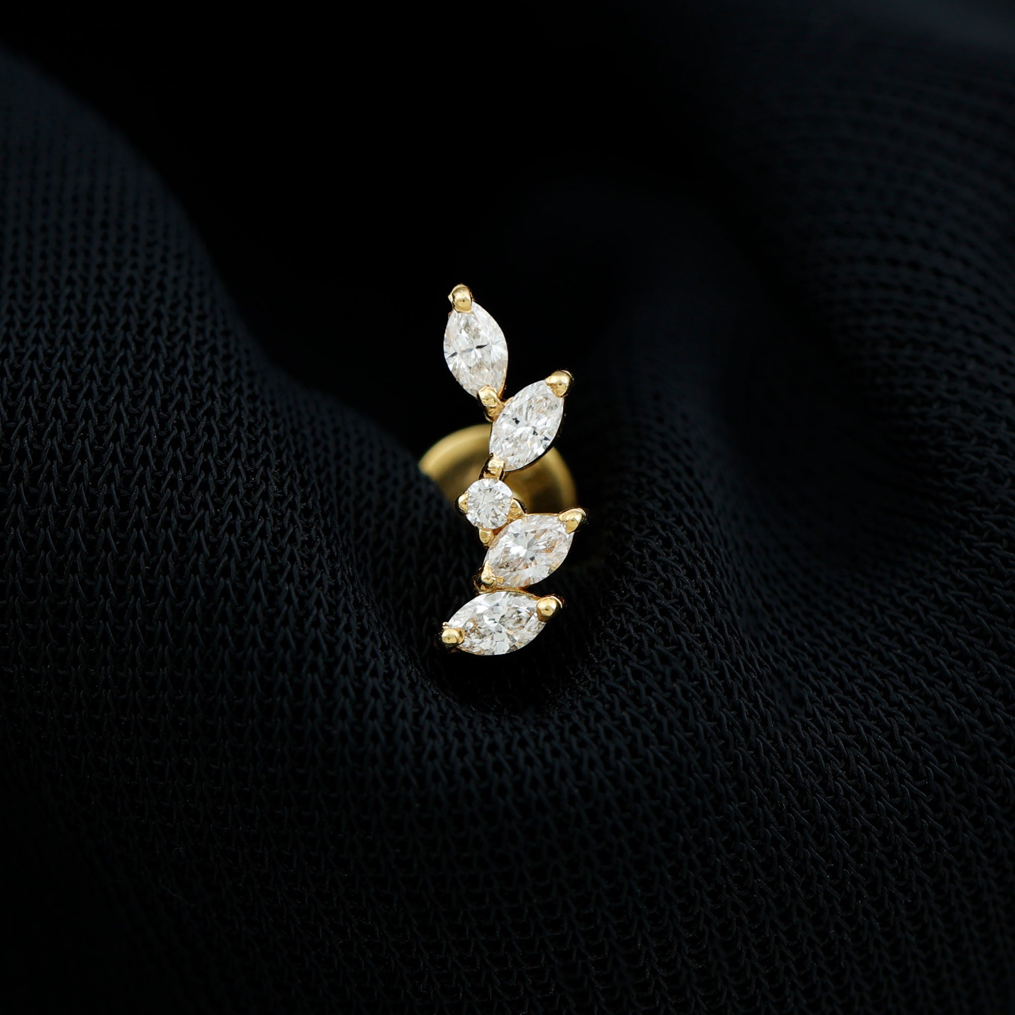 Marquise Shape Diamond Leaf Crawler Helix Earring Natural - ( HI-SI ) - Rosec Jewels