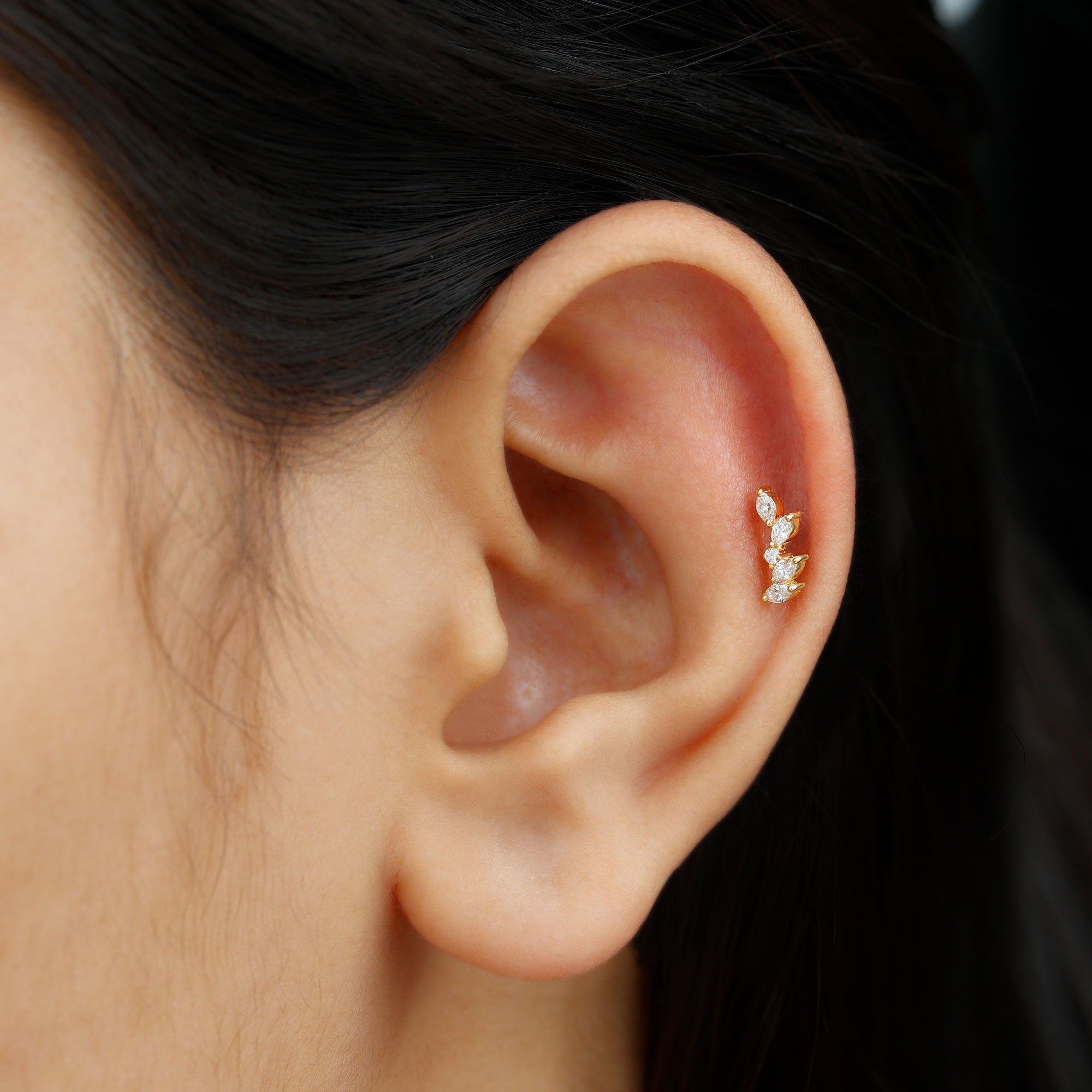 Marquise Shape Diamond Leaf Crawler Helix Earring Natural - ( HI-SI ) - Rosec Jewels