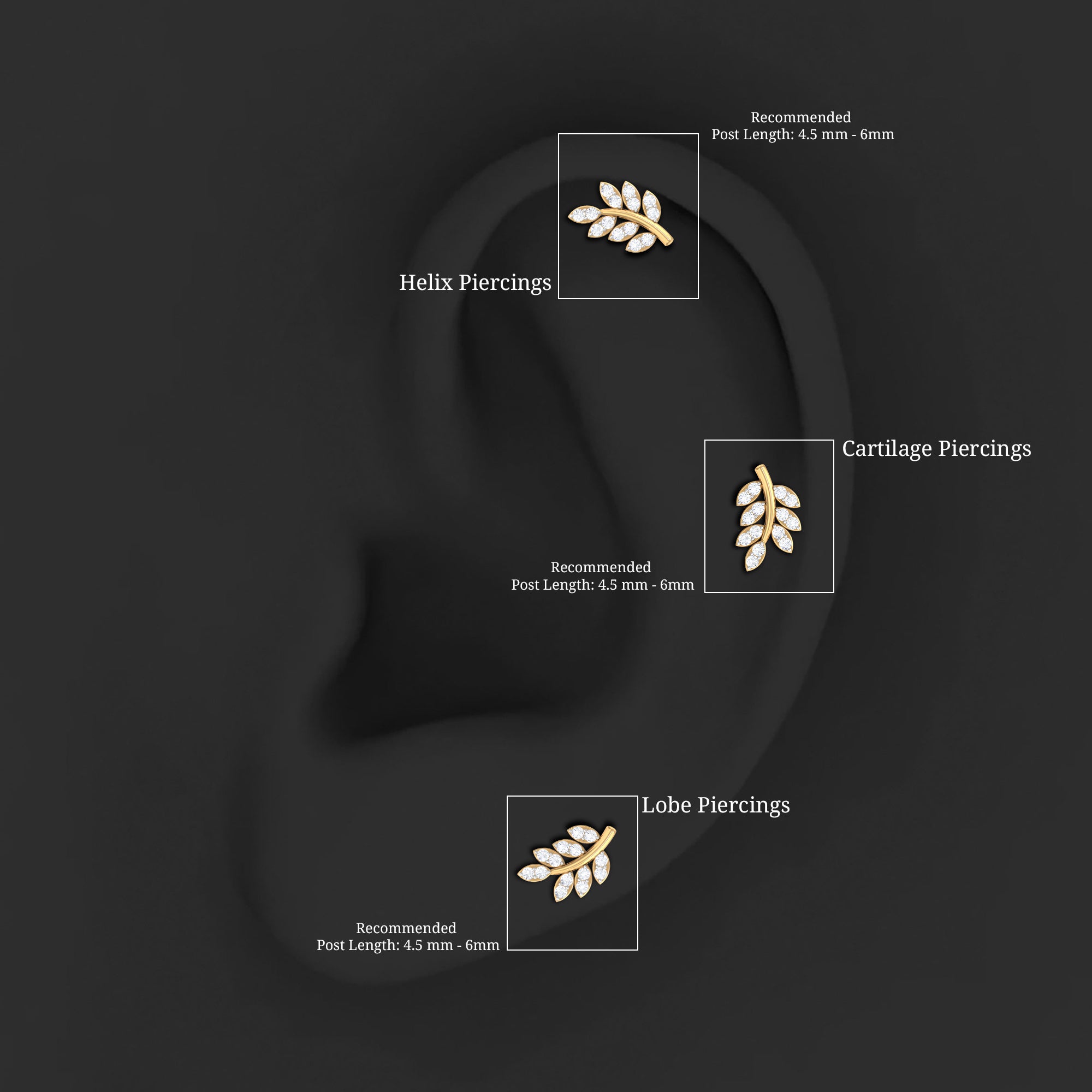 Natural Diamond Olive Leaf Earring for Cartilage Piercing Natural - ( HI-SI ) - Rosec Jewels