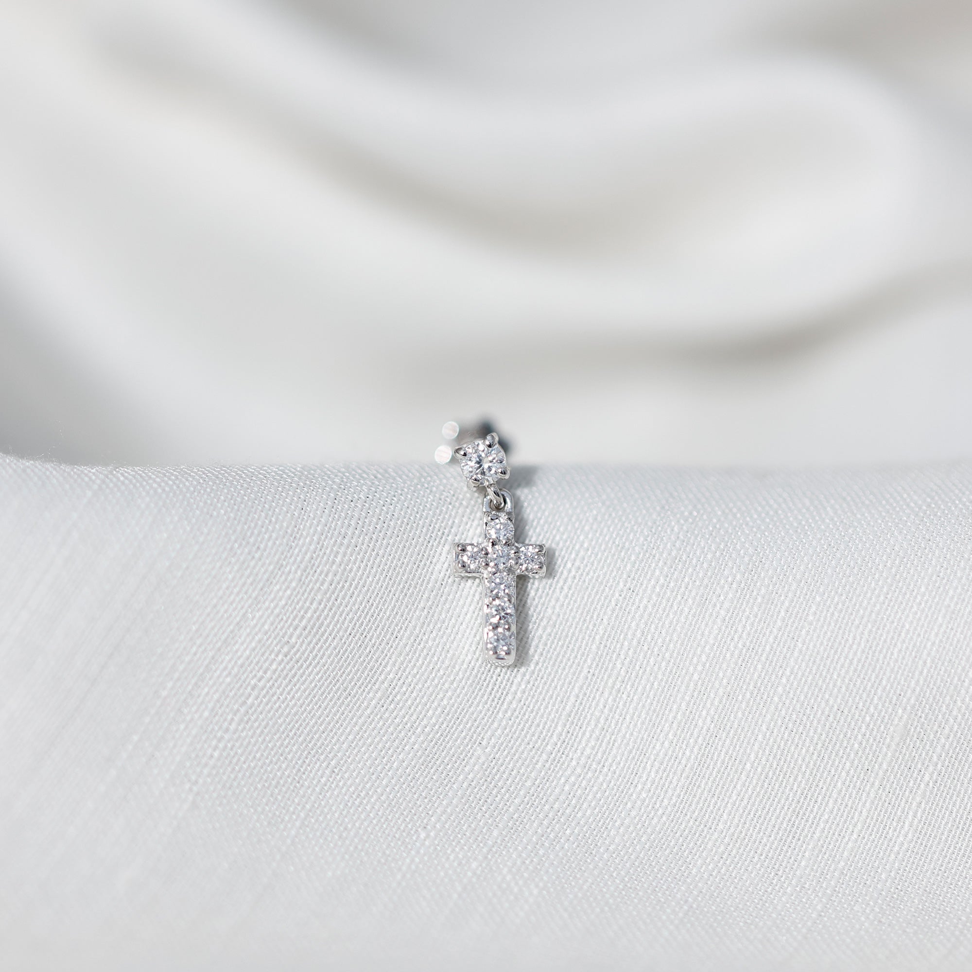 Moissanite Cross Dangly Earring for Helix Piercing D-VS1 - Rosec Jewels