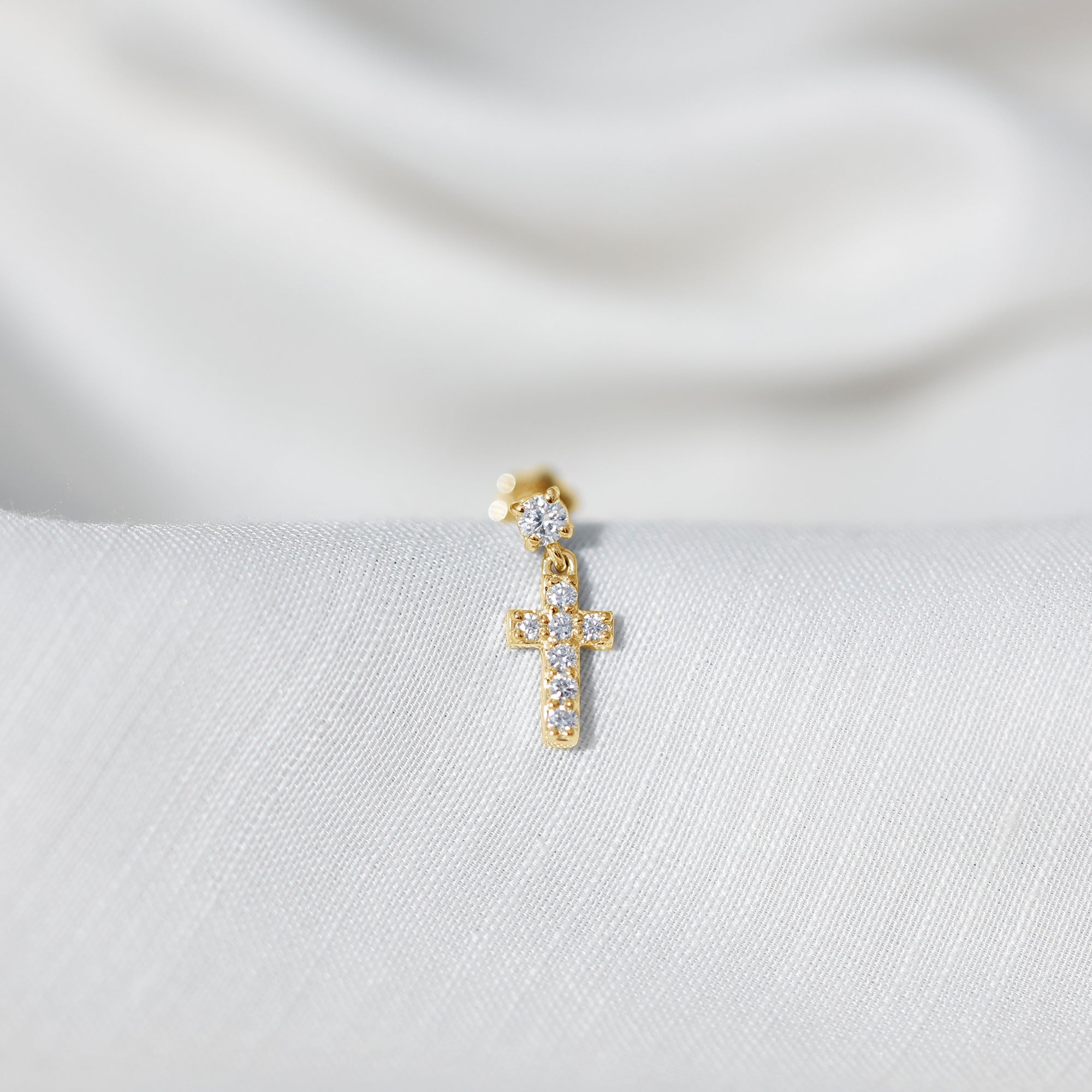 Moissanite Cross Dangly Earring for Helix Piercing D-VS1 - Rosec Jewels