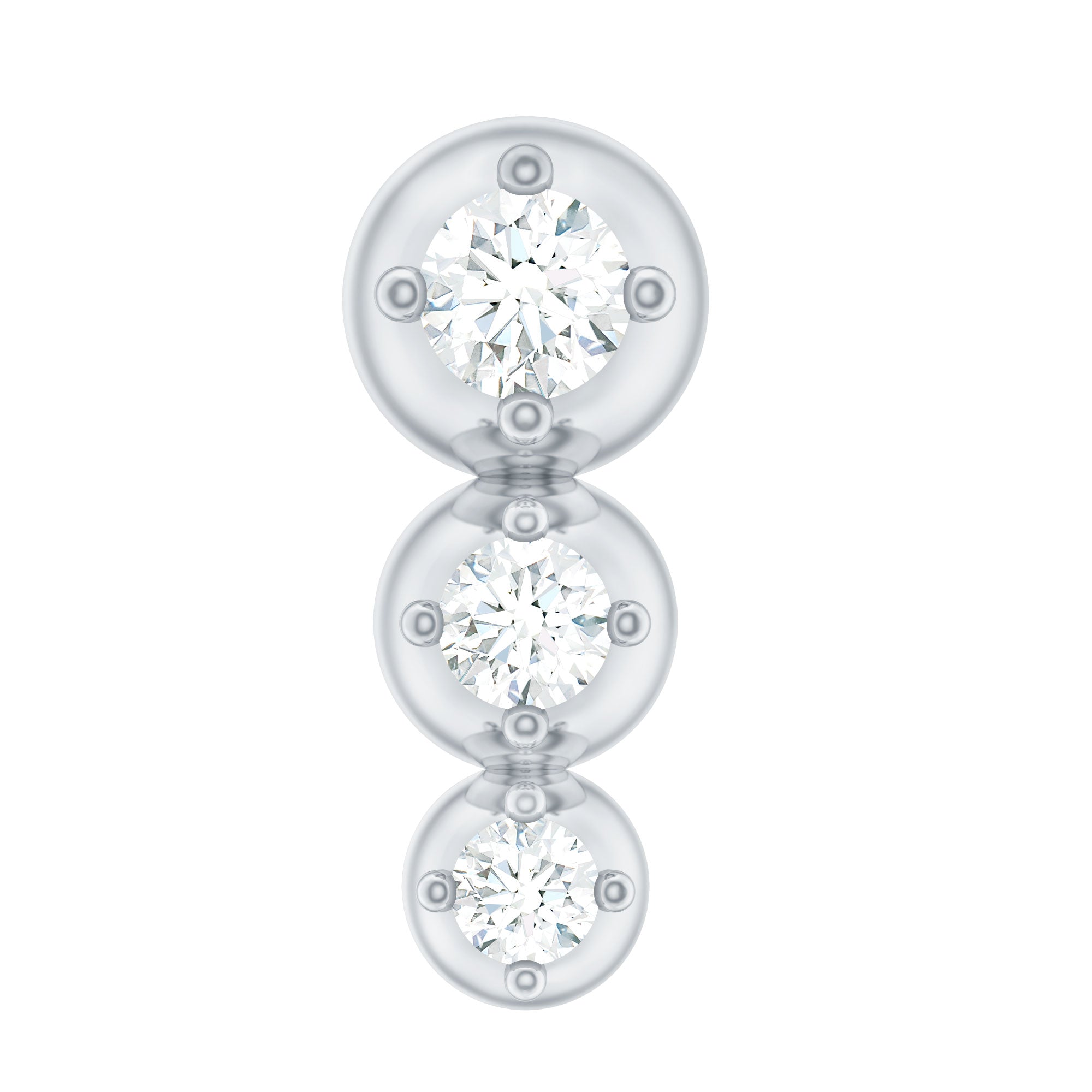 Natural Round Diamond Three Stone Tragus Earring