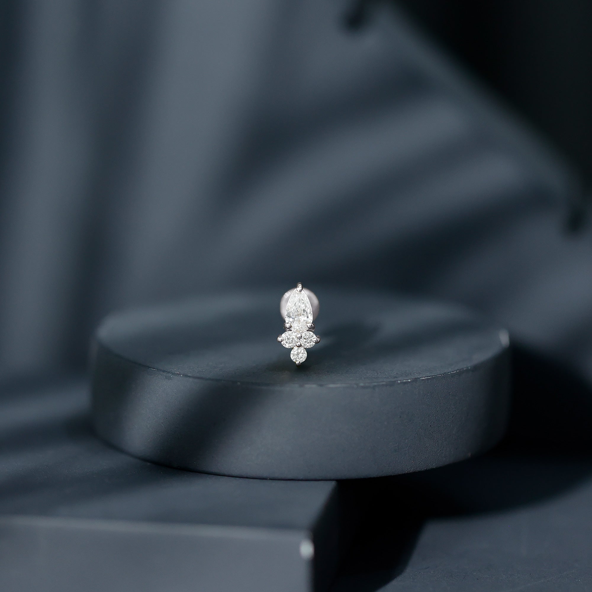 Pear and Round Diamond Earring for Helix Piercing Natural - ( HI-SI ) - Rosec Jewels