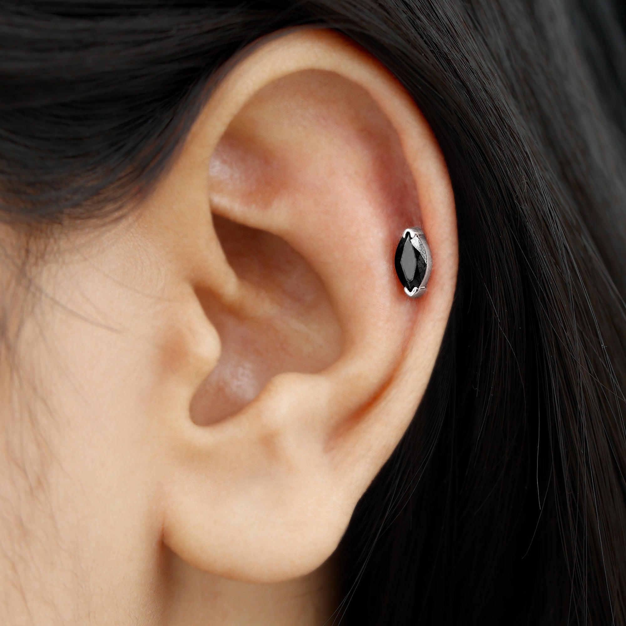 Natural 0.74 Carat Marquise Shape Black Onyx Conch Earring AAA - Rosec Jewels