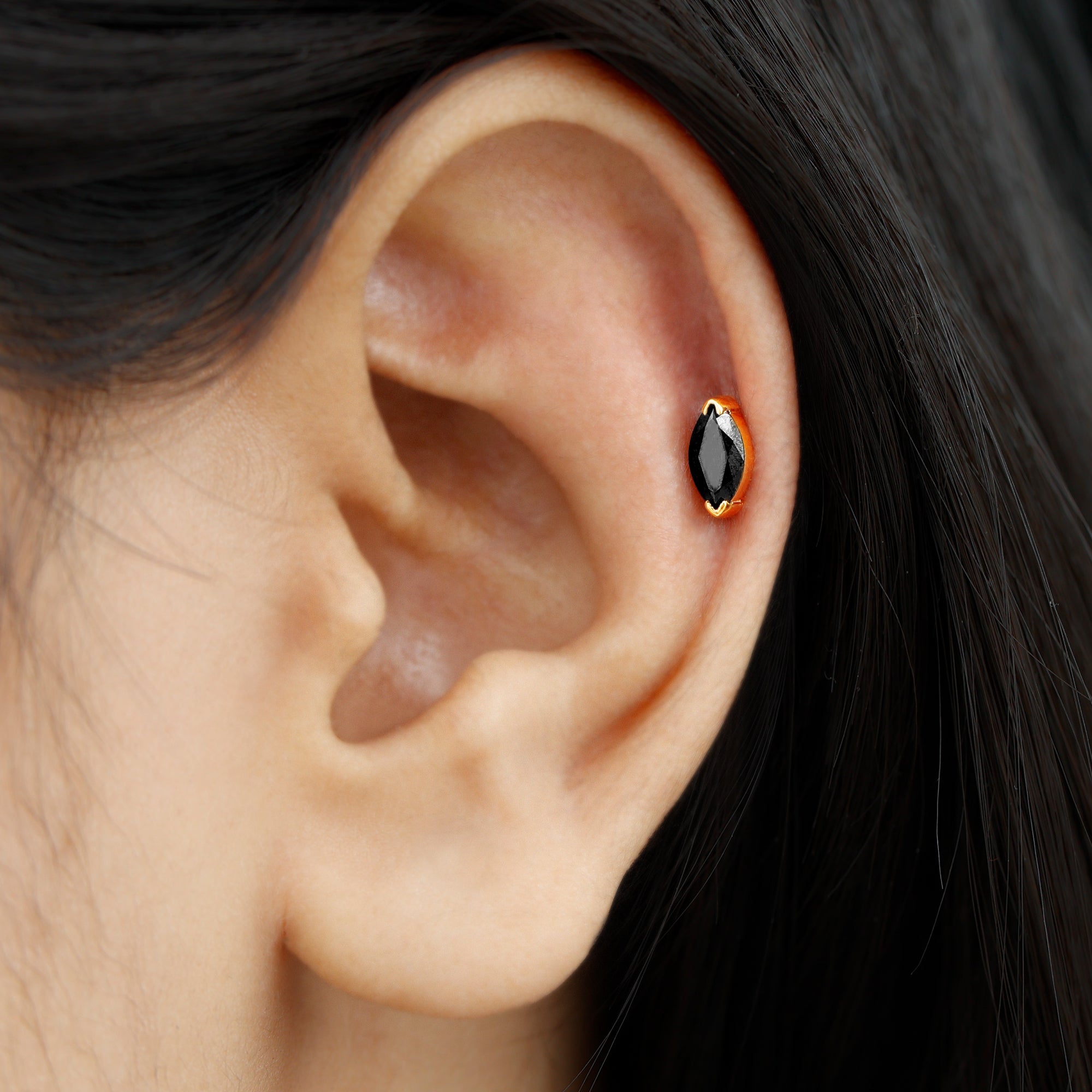 Natural 0.74 Carat Marquise Shape Black Onyx Conch Earring AAA - Rosec Jewels