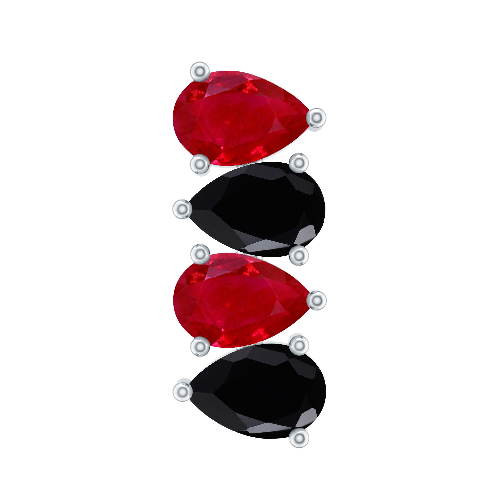 Pear Cut Ruby and Black Onyx Bar Earring for Helix Piercing AAA - Rosec Jewels