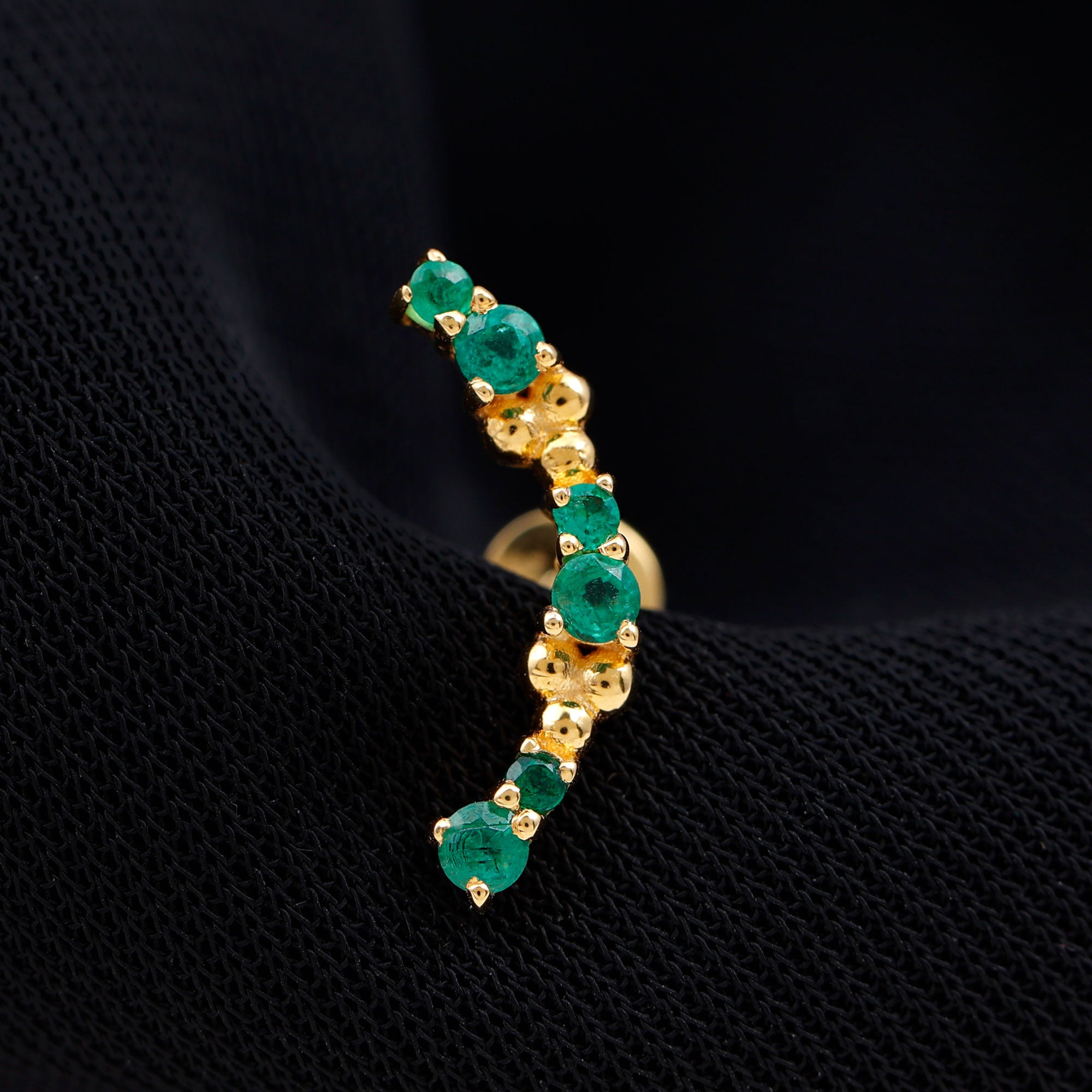 Natural Emerald Crawler Cartilage Earring with Beaded Details AAA - Rosec Jewels
