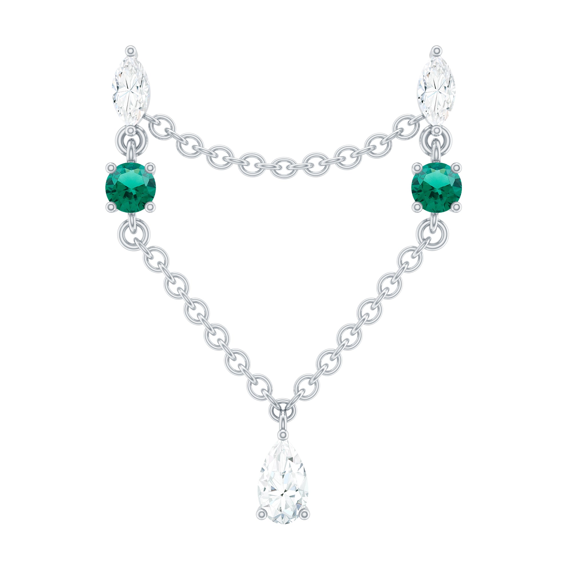 Moissanite Double Piercing Earring with Created Emerald AAAA - Rosec Jewels