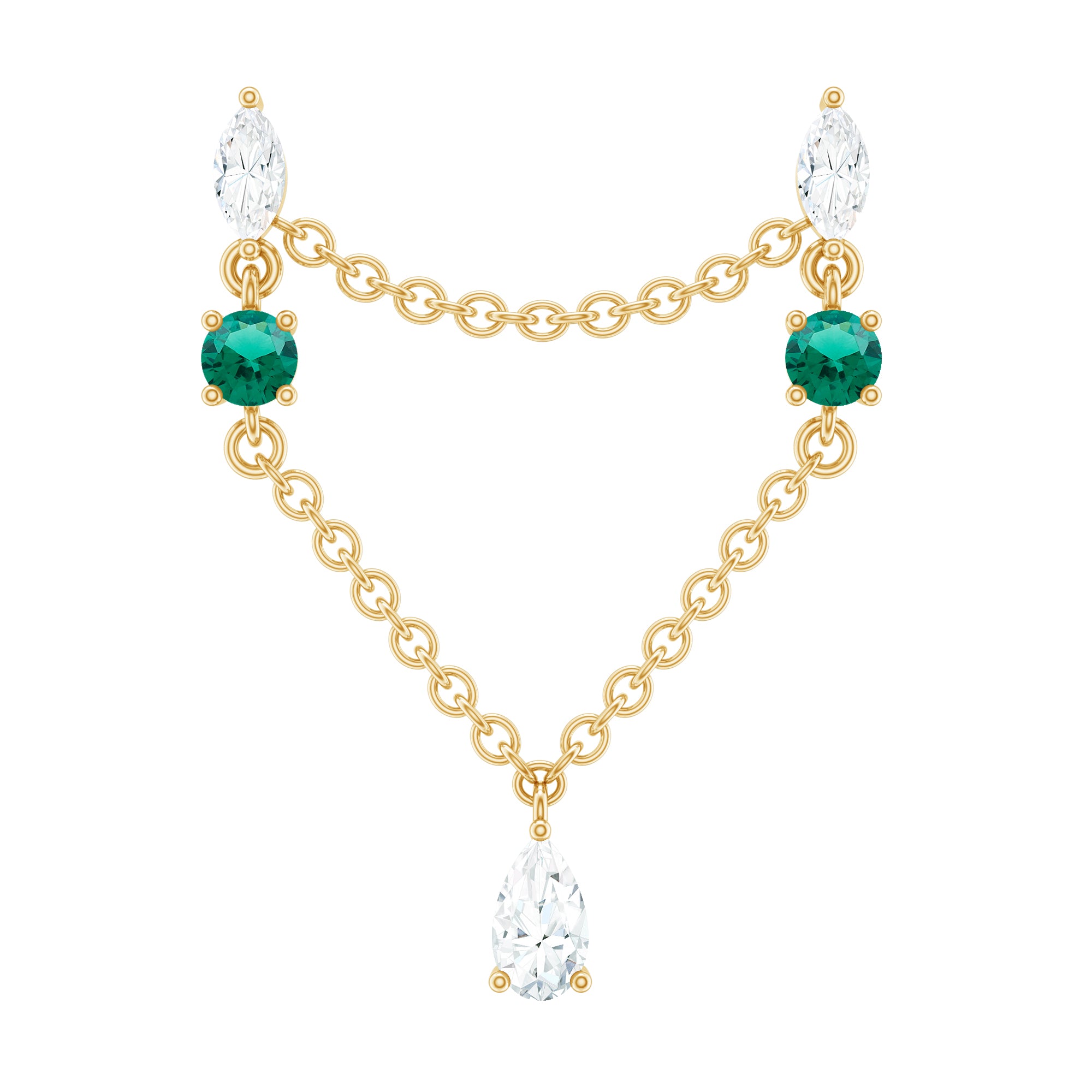 Moissanite Double Piercing Earring with Created Emerald