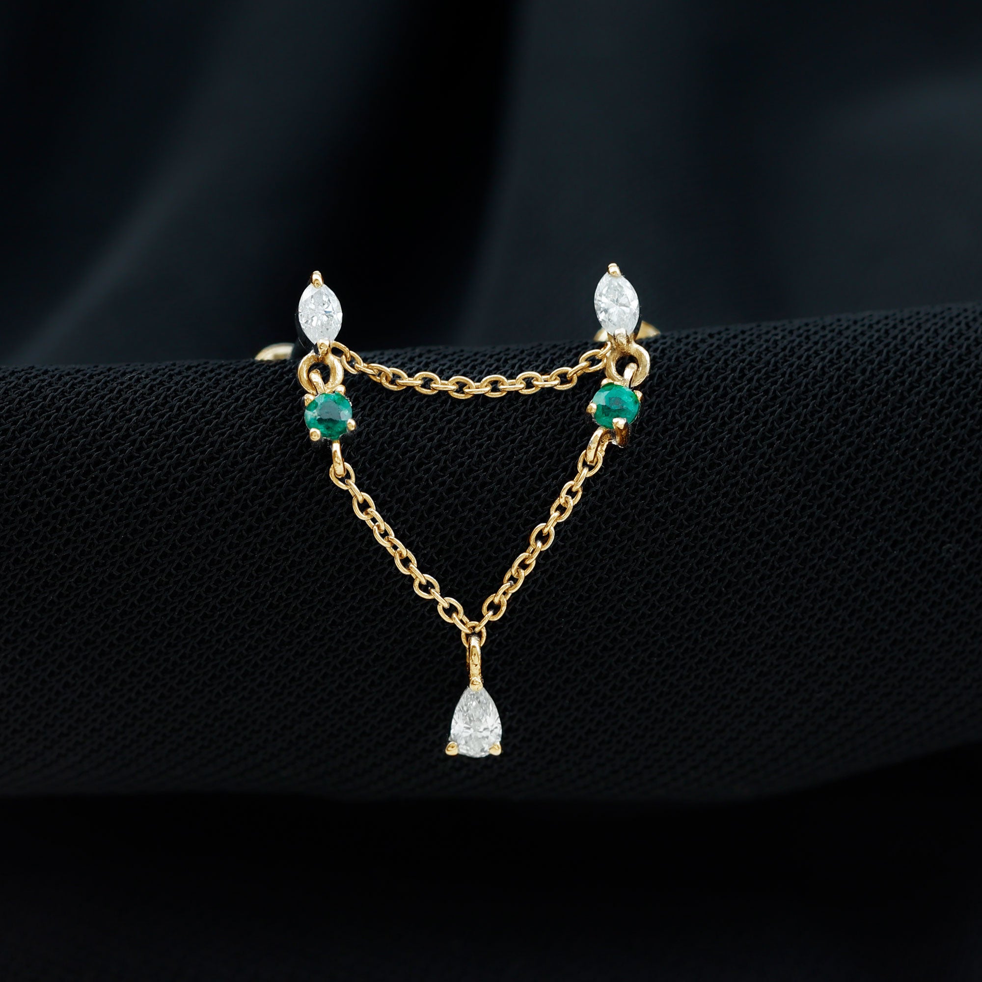 Moissanite Double Piercing Earring with Created Emerald AAAA - Rosec Jewels