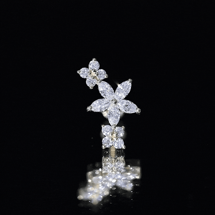 Certified Round Moissanite Flower Ear Crawler Earring D-VS1 - Rosec Jewels