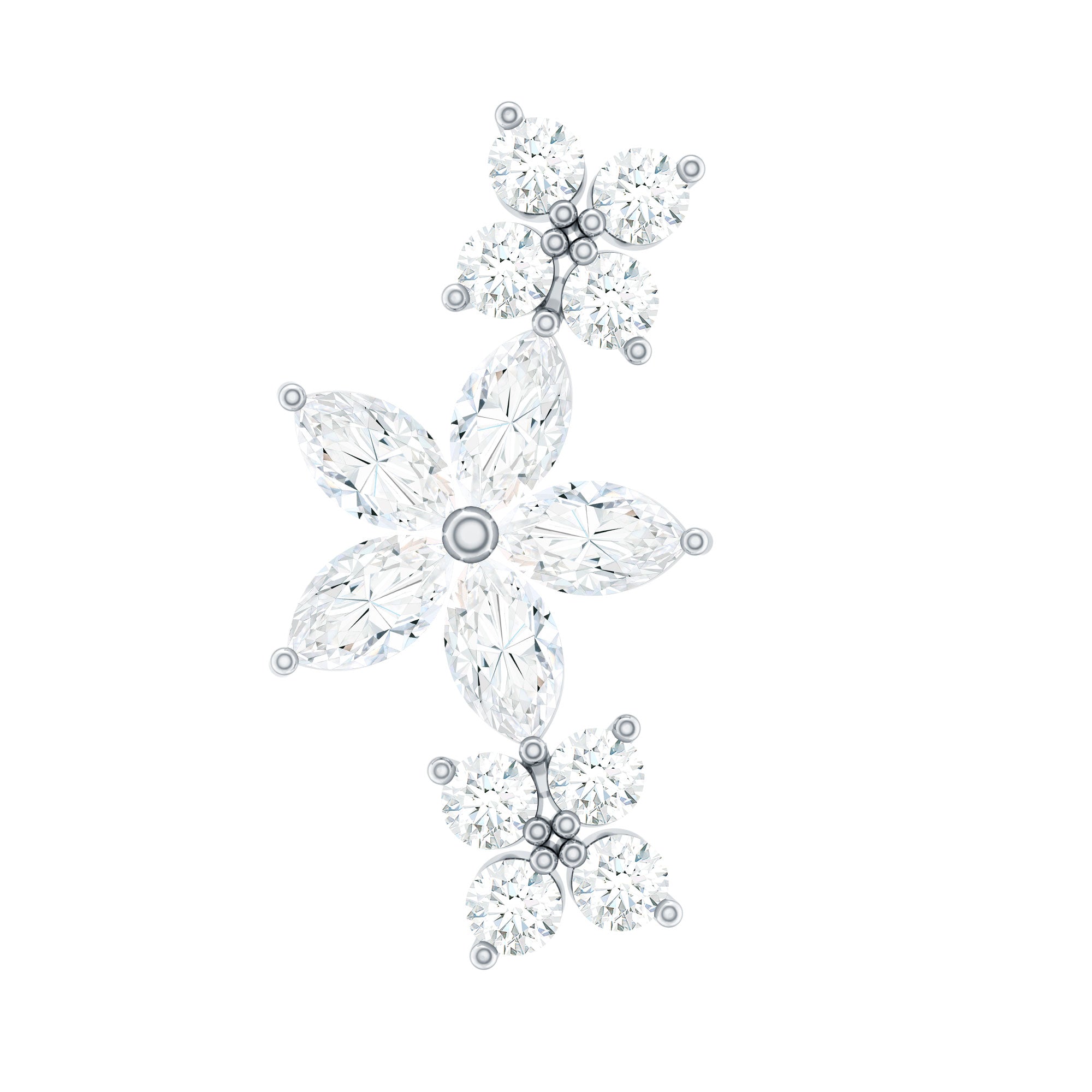 Certified Round Moissanite Flower Ear Crawler Earring D-VS1 - Rosec Jewels