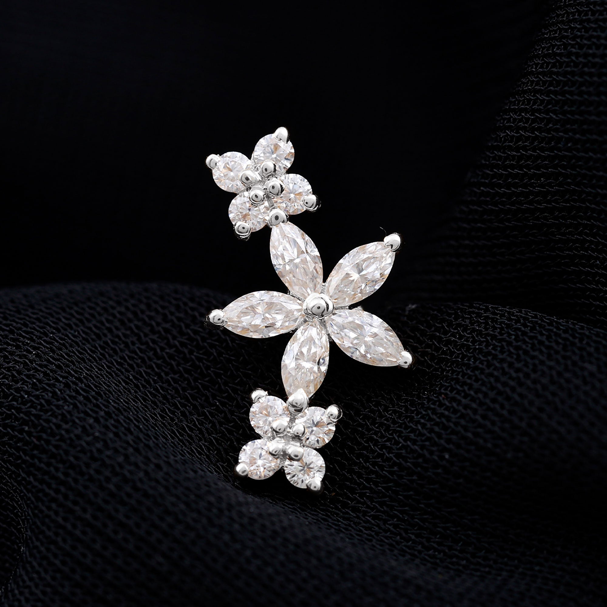 Certified Round Moissanite Flower Ear Crawler Earring D-VS1 - Rosec Jewels