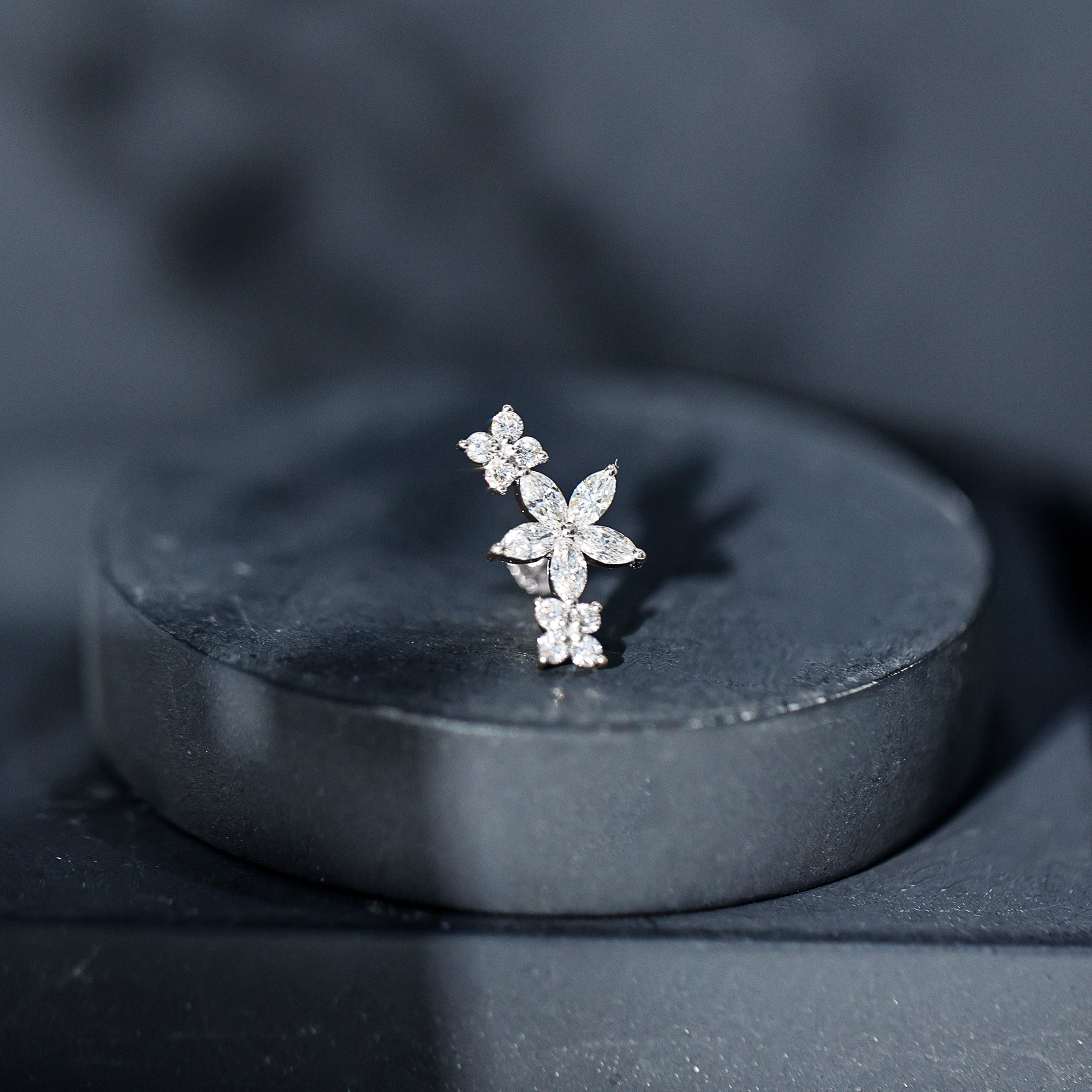Certified Round Moissanite Flower Ear Crawler Earring D-VS1 - Rosec Jewels