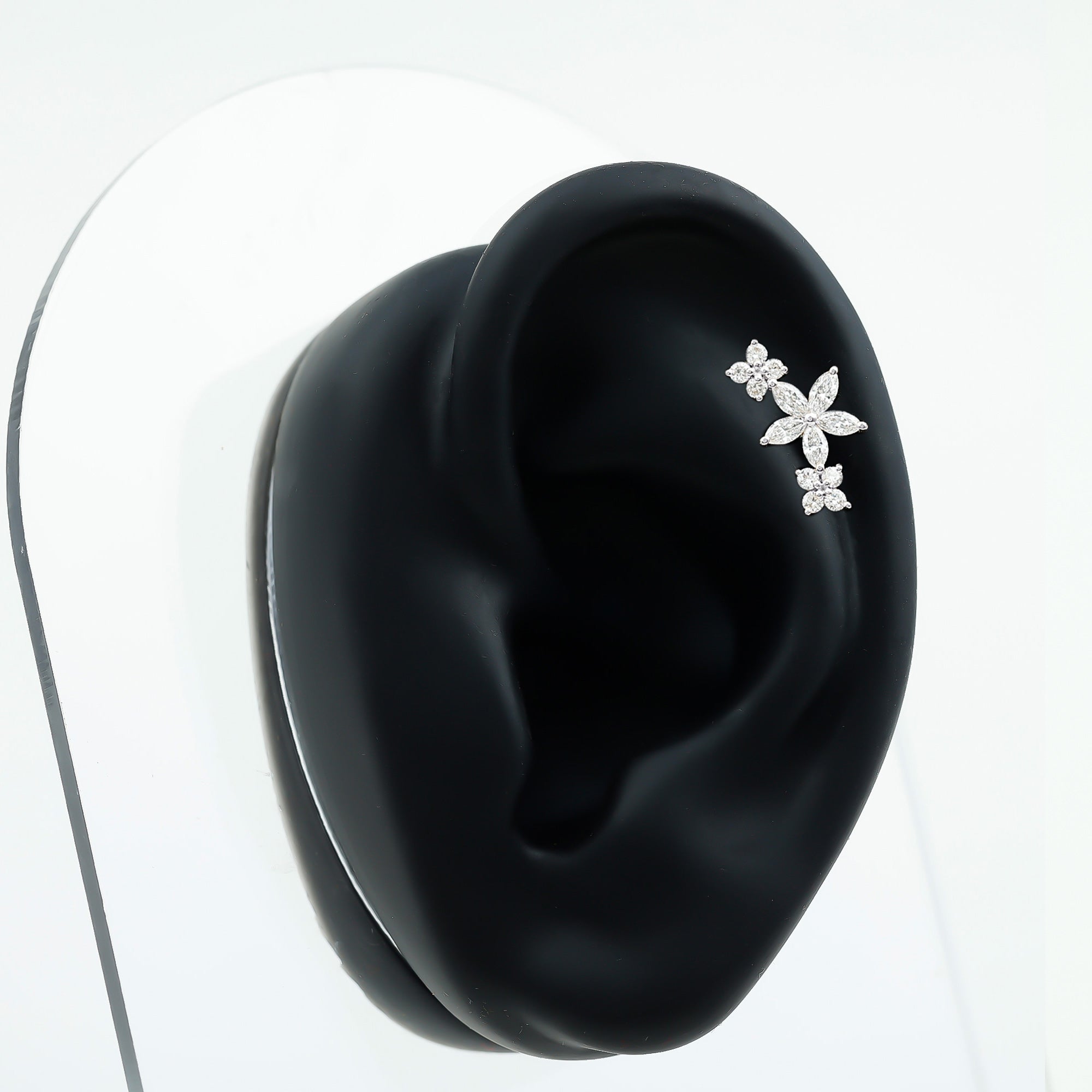 Certified Round Moissanite Flower Ear Crawler Earring D-VS1 - Rosec Jewels