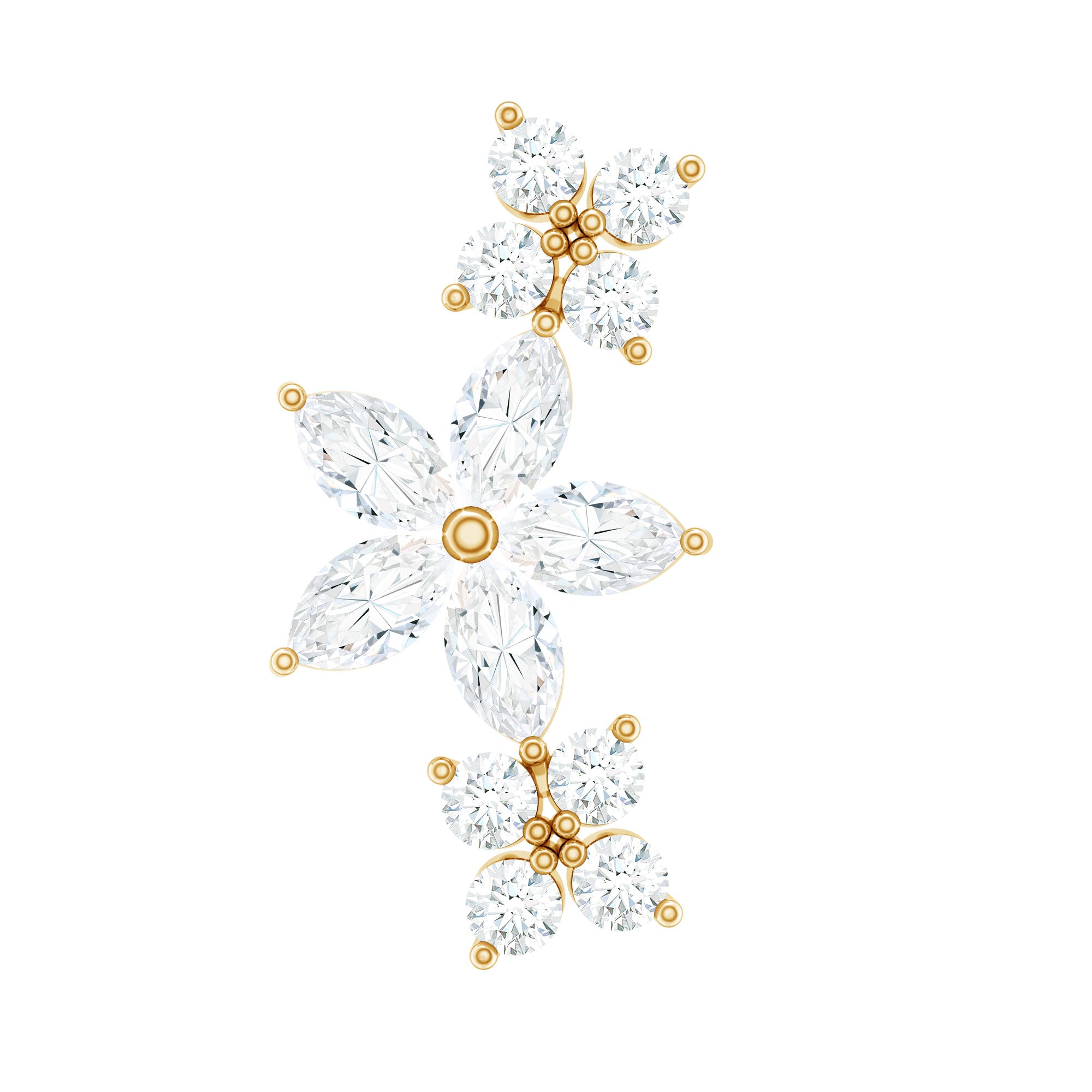 Certified Round Moissanite Flower Ear Crawler Earring D-VS1 - Rosec Jewels