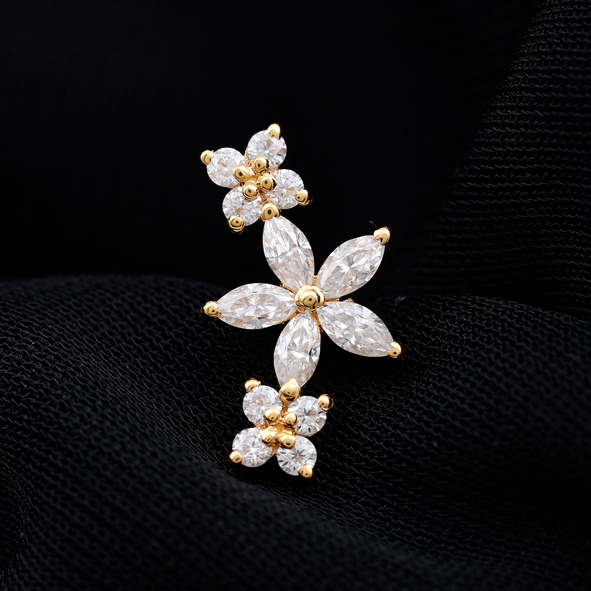 Certified Round Moissanite Flower Ear Crawler Earring D-VS1 - Rosec Jewels