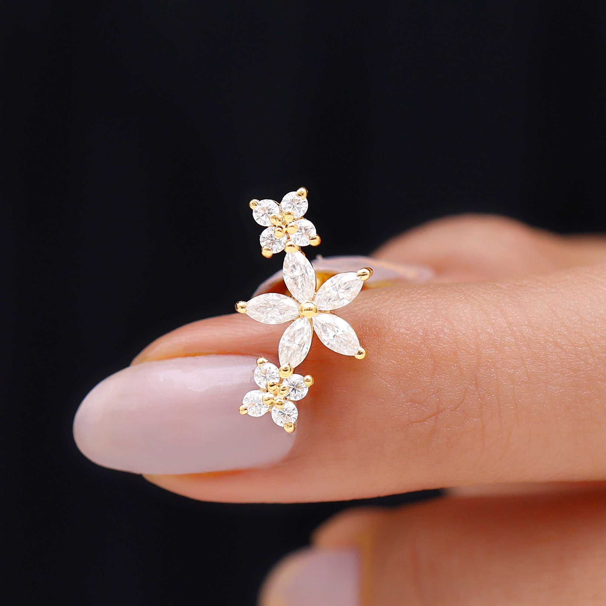 Certified Round Moissanite Flower Ear Crawler Earring D-VS1 - Rosec Jewels