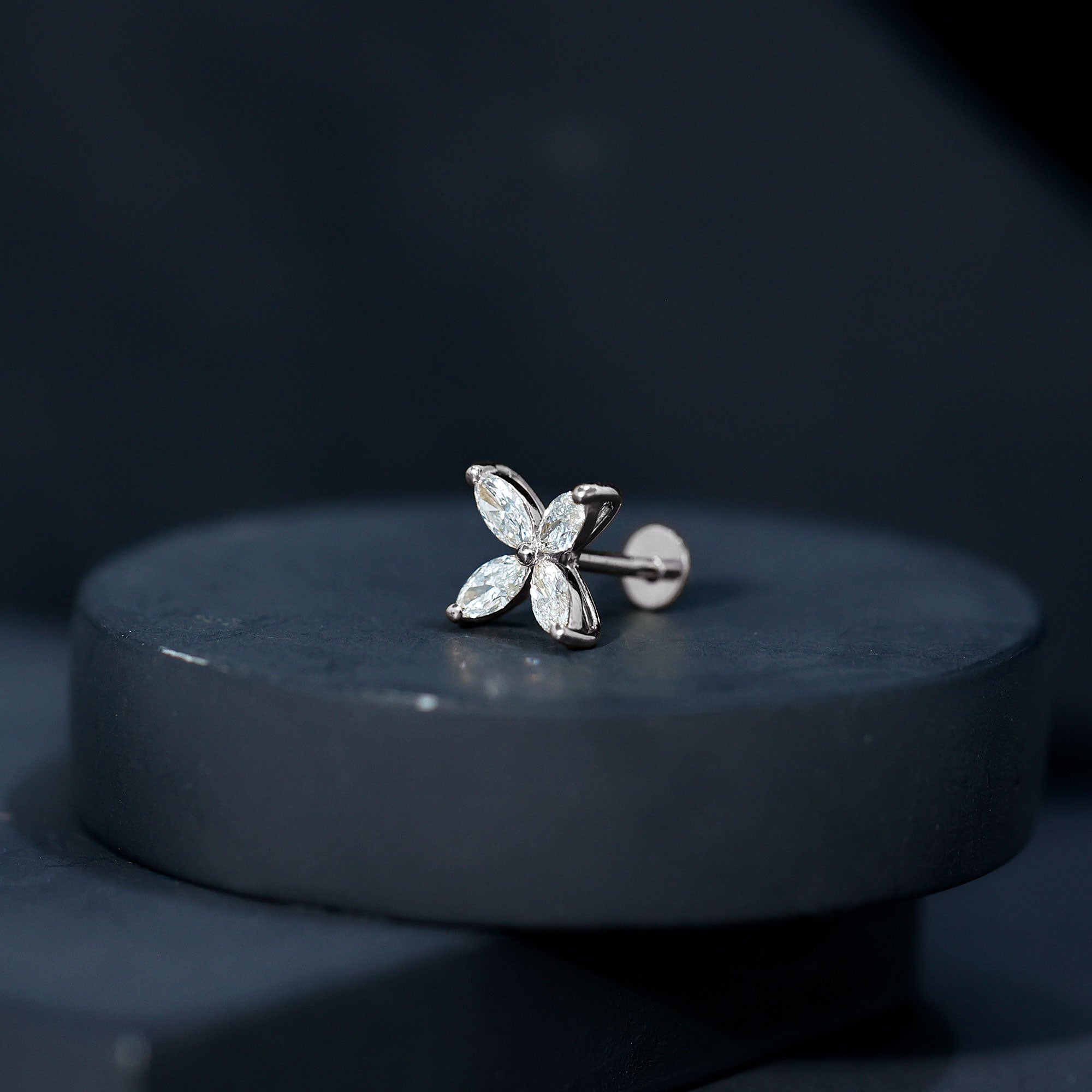 Marquise Cut Moissanite Flower Cartilage Earring D-VS1 - Rosec Jewels