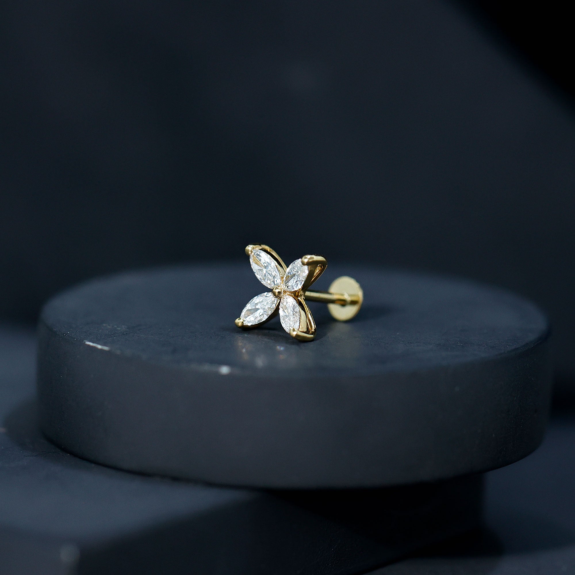 Marquise Cut Moissanite Flower Cartilage Earring D-VS1 - Rosec Jewels
