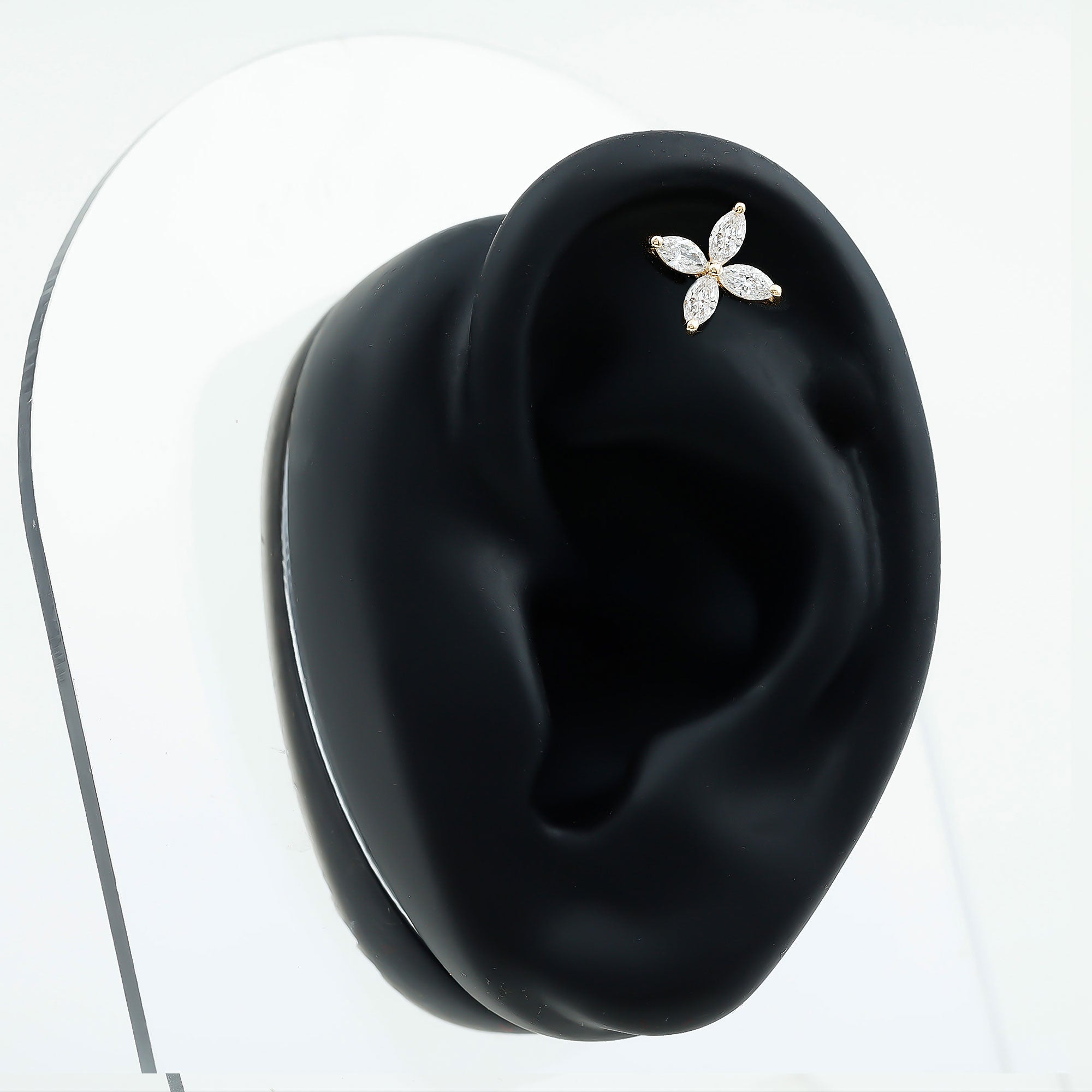 Marquise Cut Moissanite Flower Cartilage Earring D-VS1 - Rosec Jewels