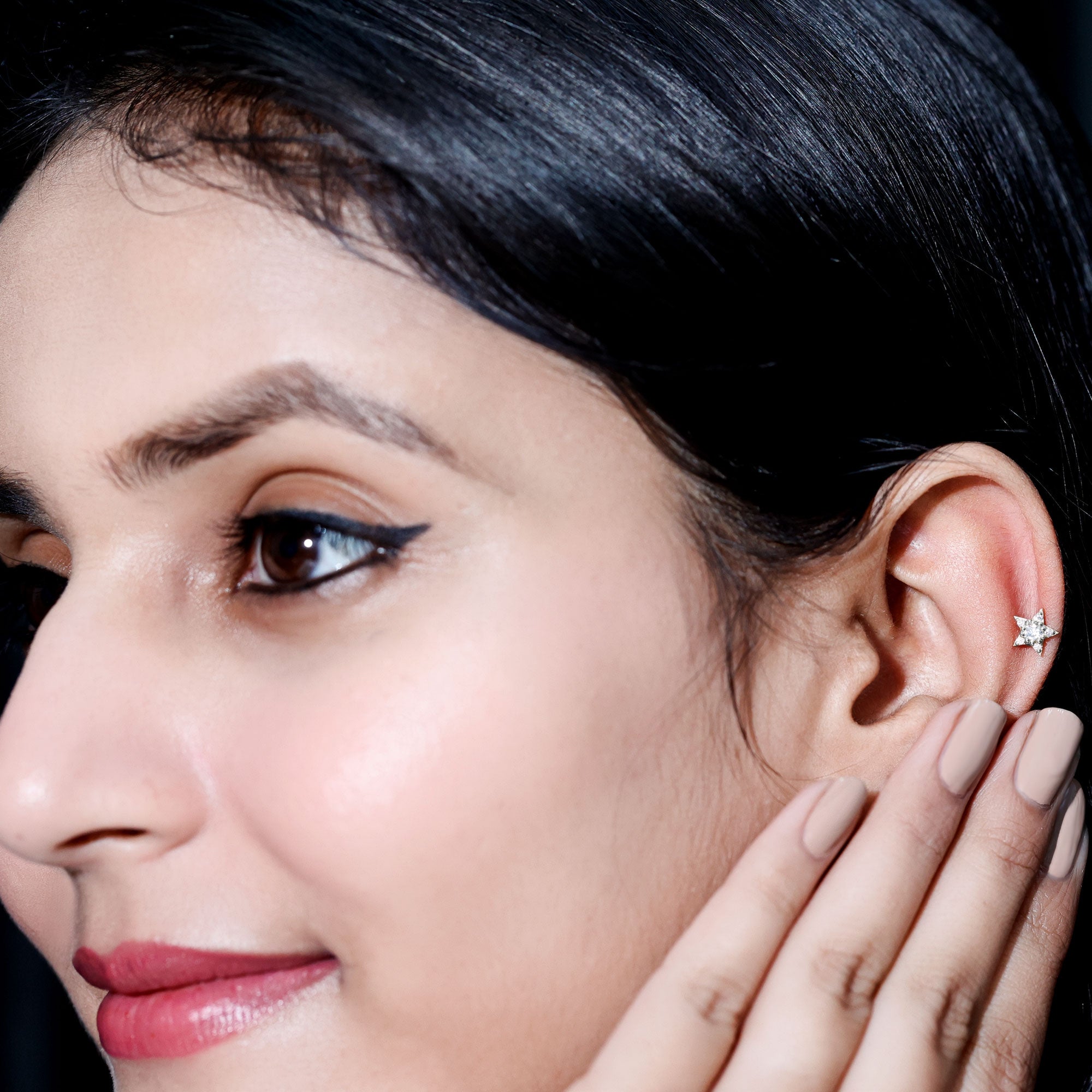 Dainty Moissanite Star Cartilage Earring with Flat Back D-VS1 - Rosec Jewels