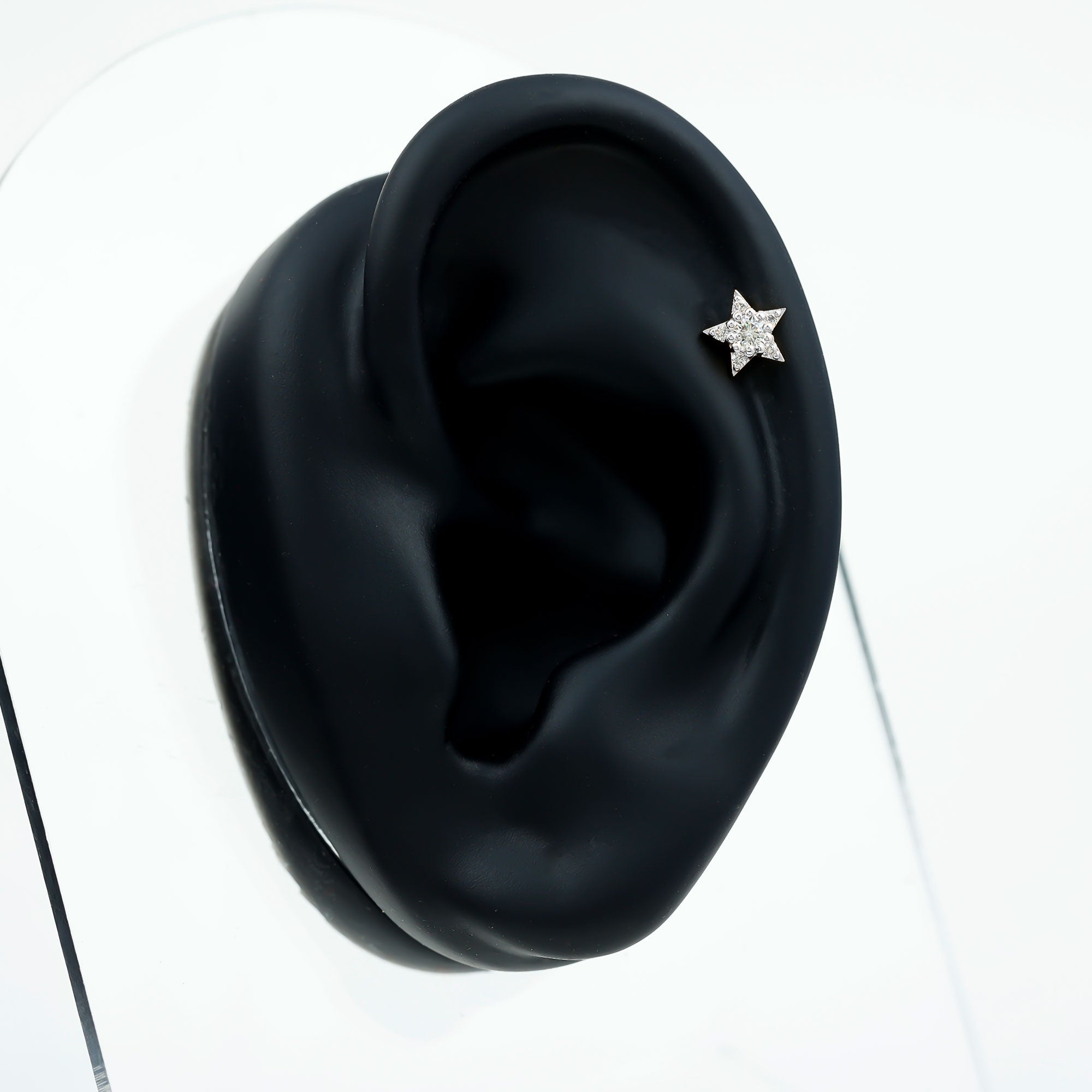 Dainty Moissanite Star Cartilage Earring with Flat Back D-VS1 - Rosec Jewels