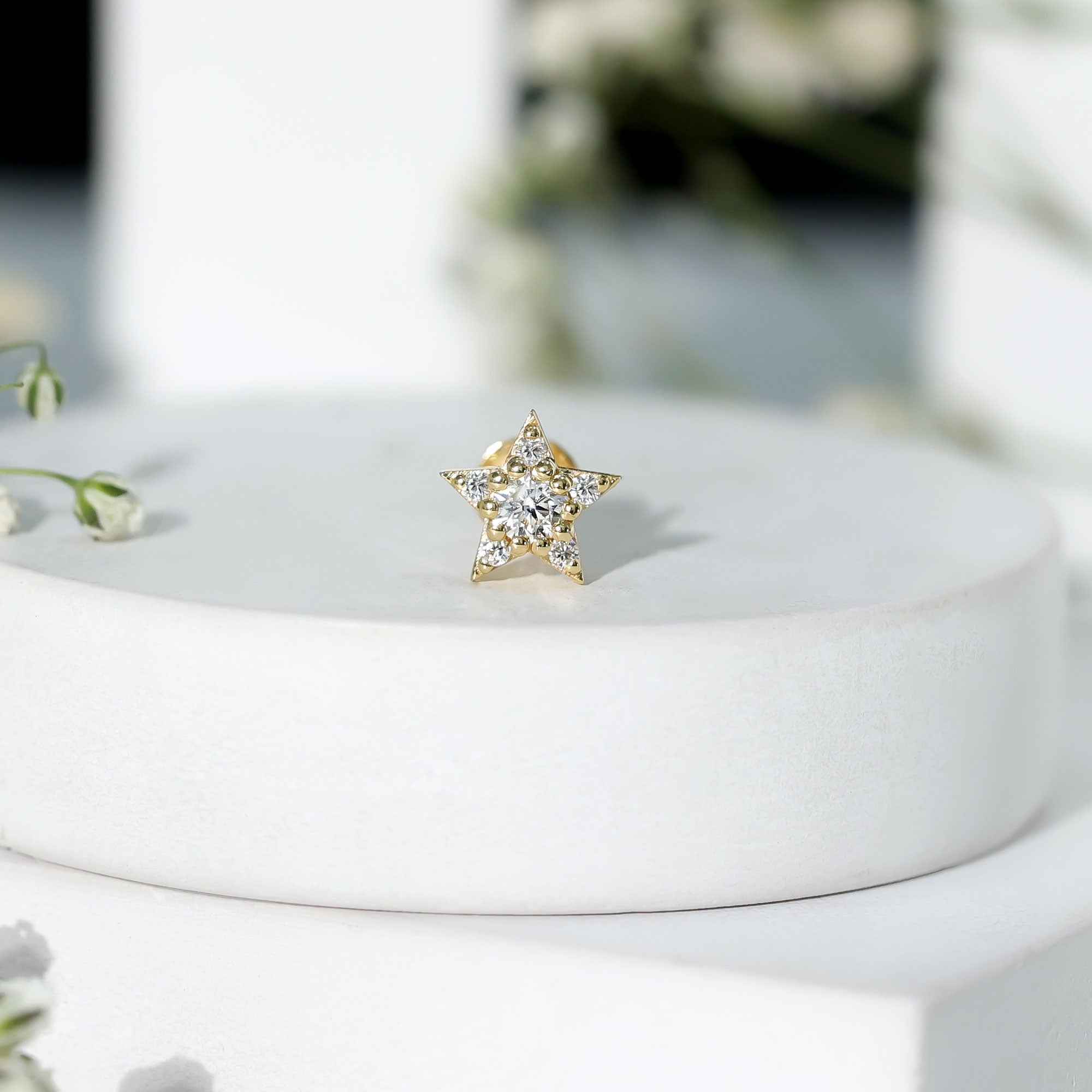 Dainty Moissanite Star Cartilage Earring with Flat Back D-VS1 - Rosec Jewels