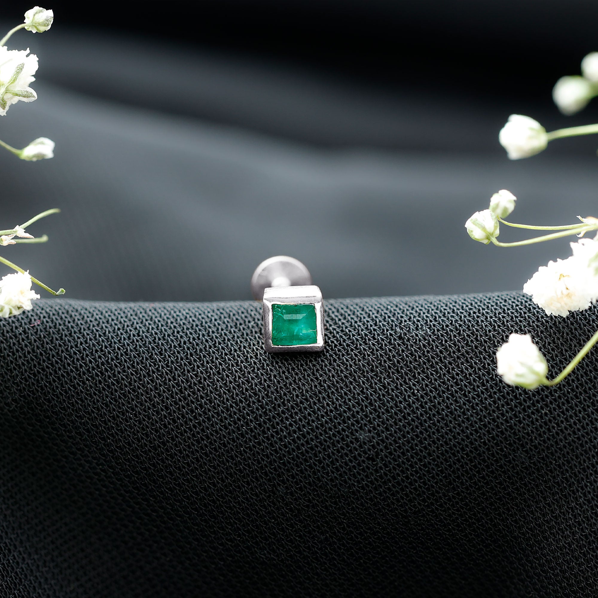 Princess Cut Emerald Helix Earring in Bezel Setting AAA - Rosec Jewels