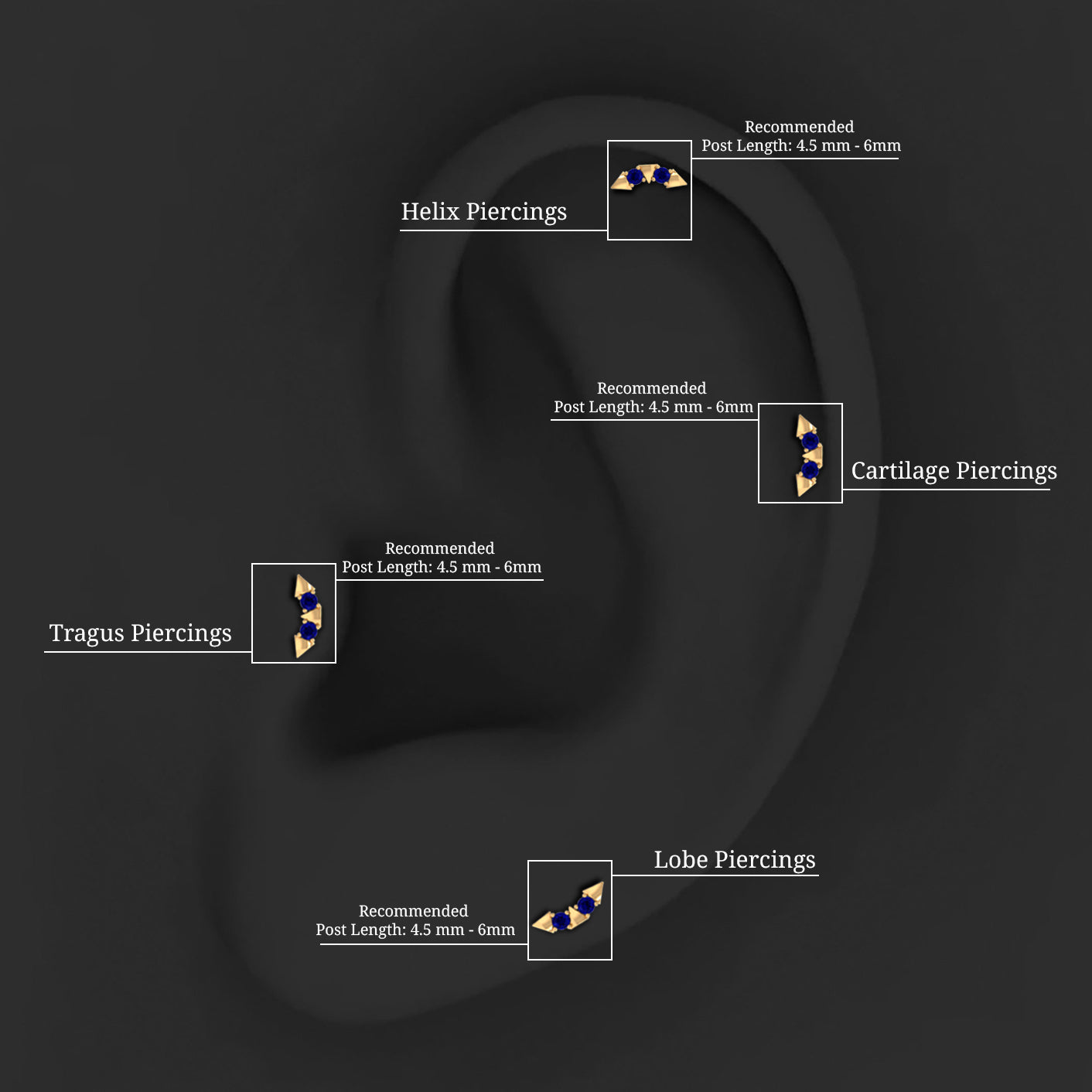 Rosec Jewels-Blue Sapphire Ear Crawler Earring for Helix Piercing