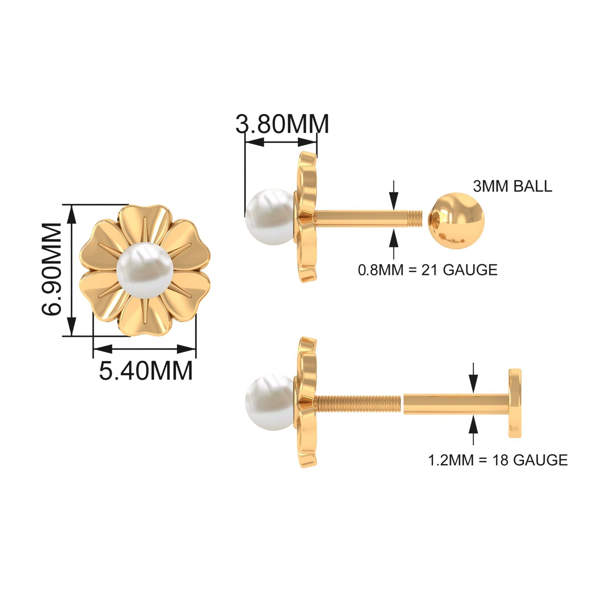 Rosec Jewels-White Pearl Floral Earring for Helix Piercing