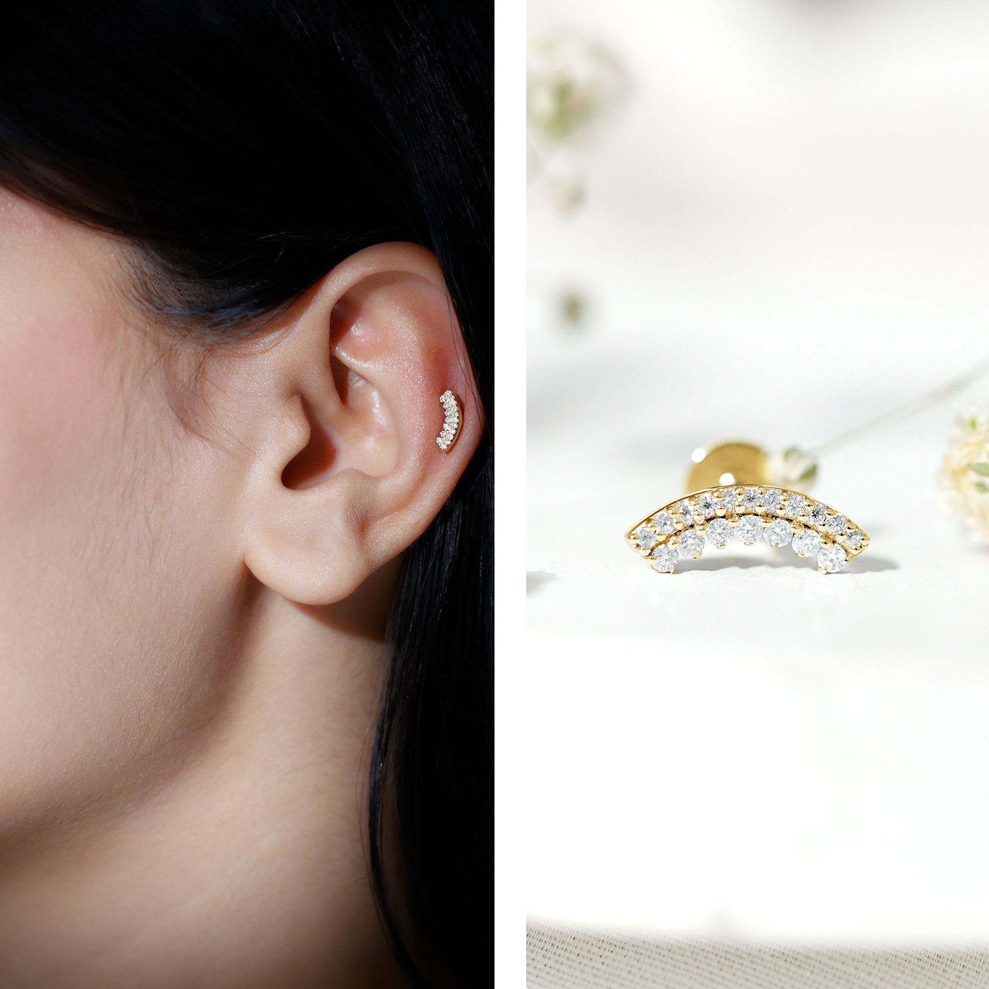 Certified Moissanite Curved Earring for Cartilage Piercing D-VS1 - Rosec Jewels