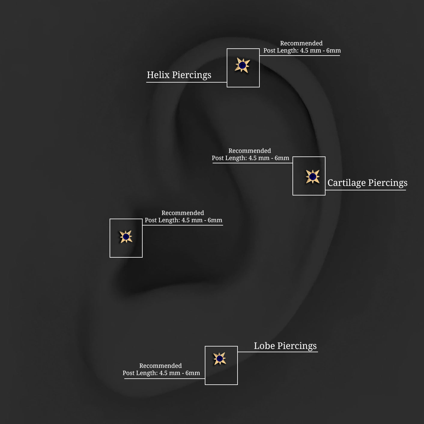 Rosec Jewels-Blue Sapphire Starburst Earring for Conch Piercing