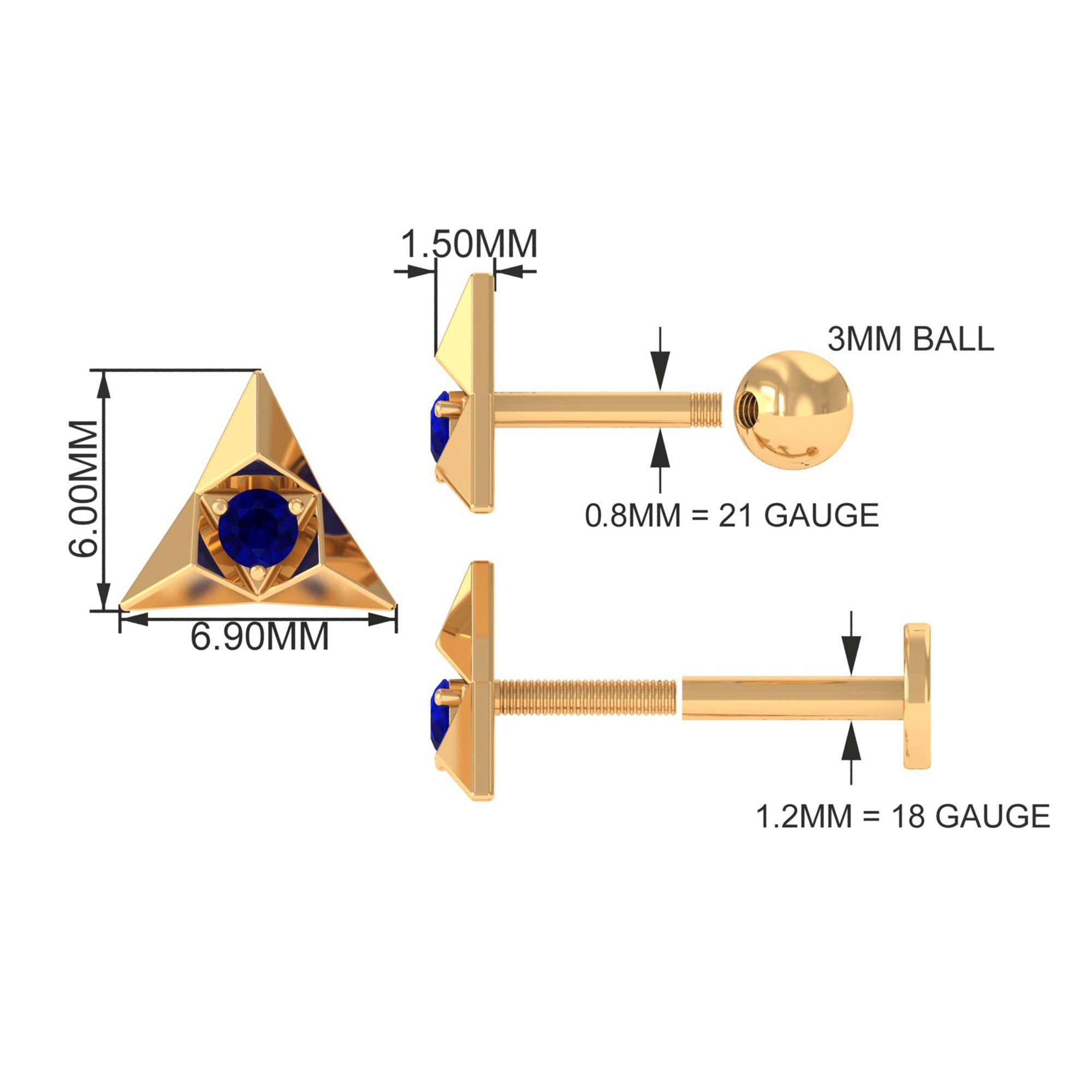Rosec Jewels-Blue Sapphire Triangle Earring for Helix Piercing