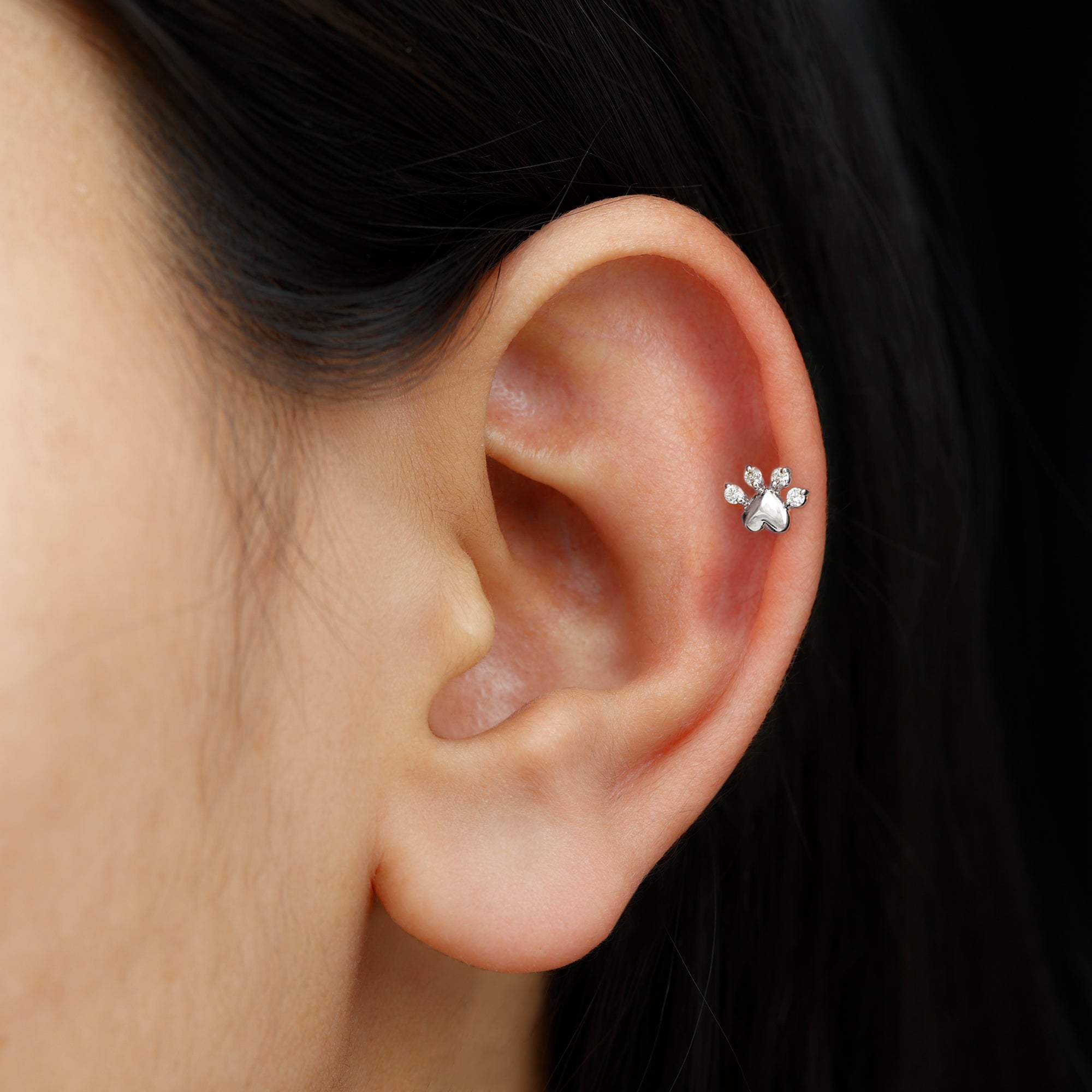 Round Moissanite Heart Paw Earring for Helix Piercing D-VS1 - Rosec Jewels