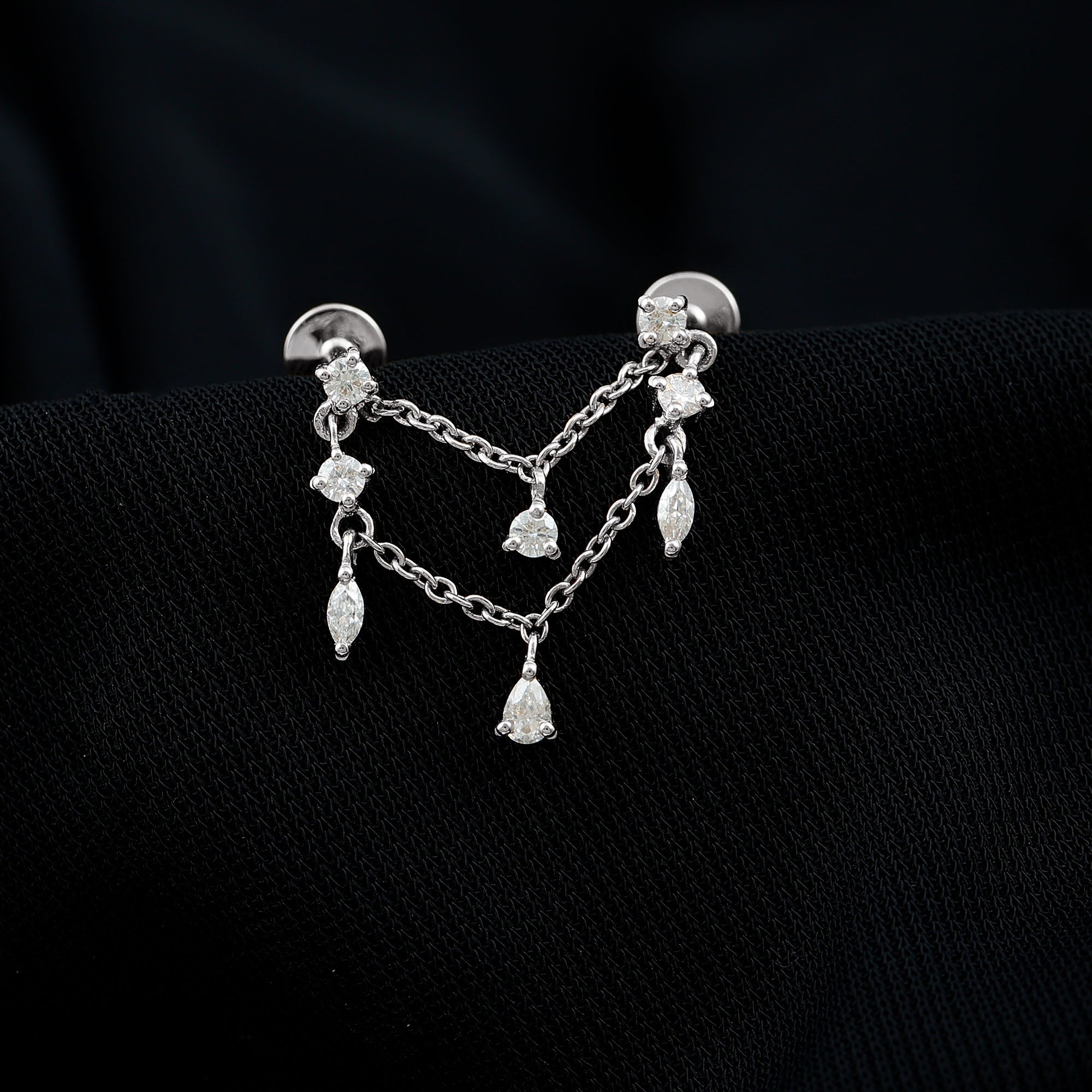 Certified Moissanite Double Chain Helix Earring D-VS1 - Rosec Jewels